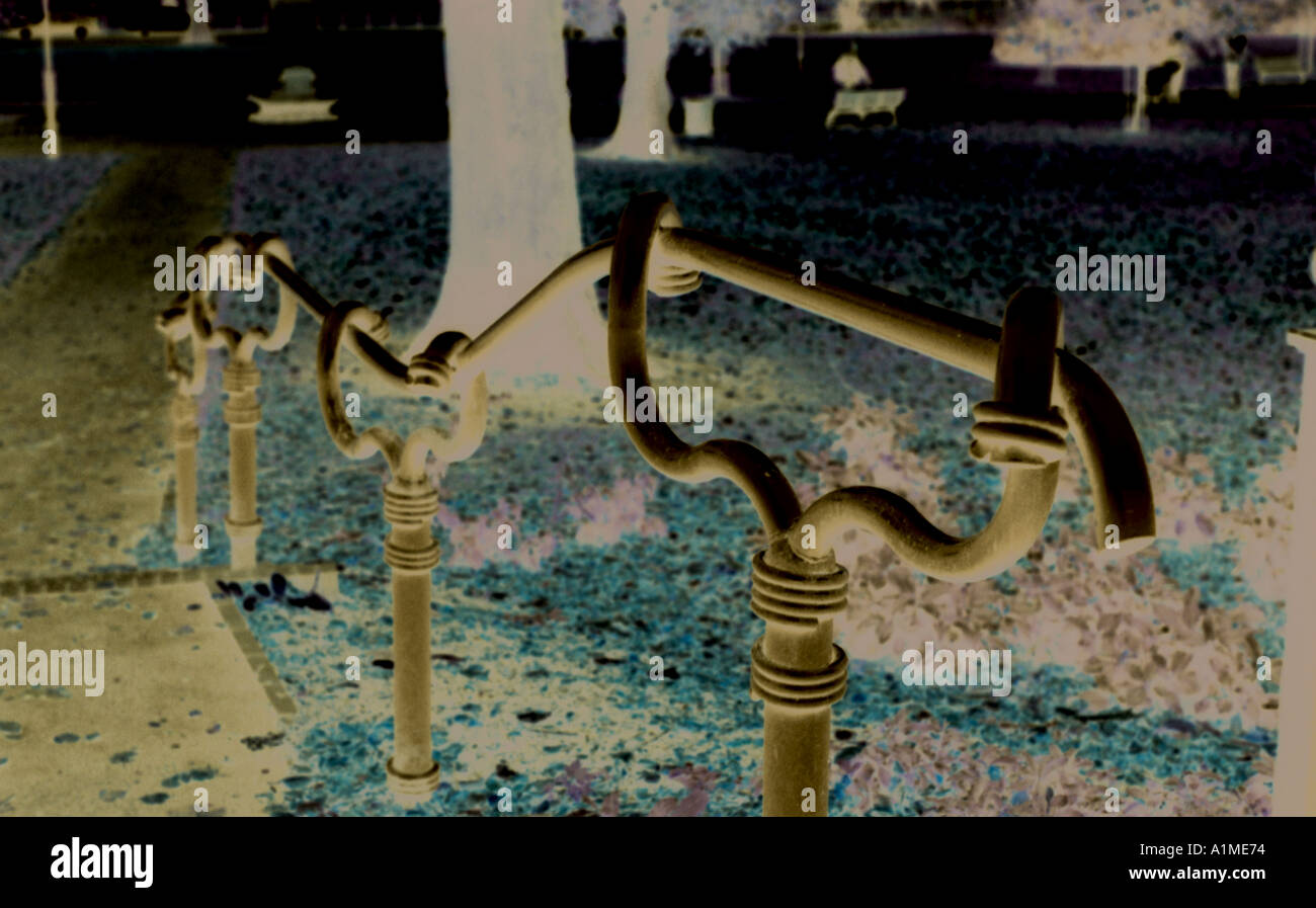 Inverted Handrail Urban park handrail Hampshire Inverted Colour Stock Photo - Alamy