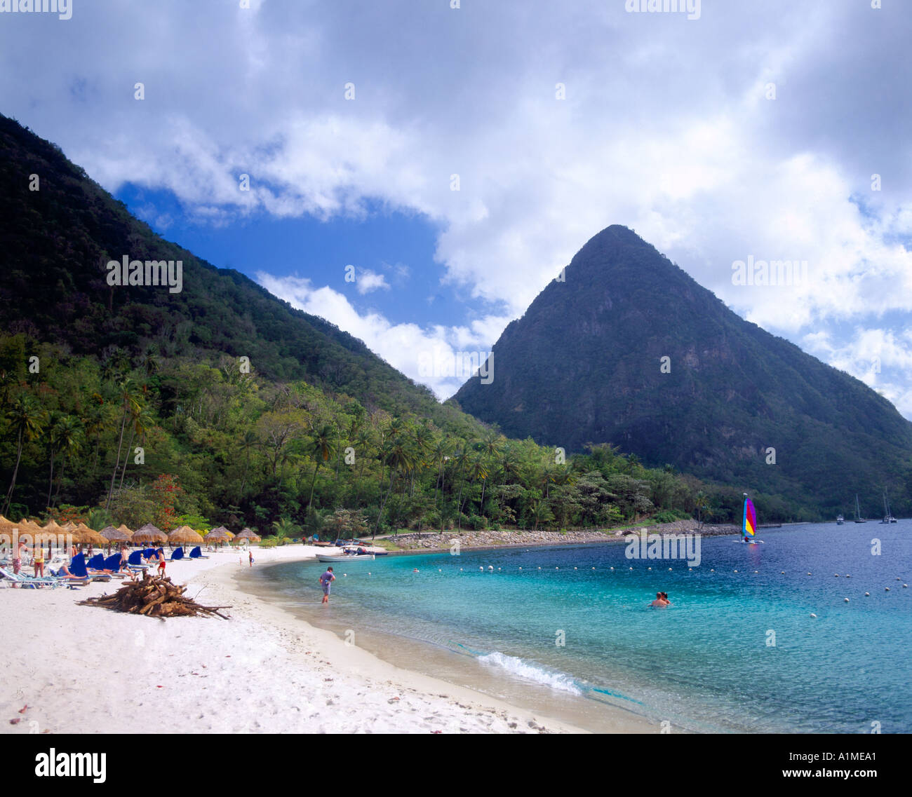 Anse Des Pitons St Lucia Beach Imported Sand From Venezuela Stock Photo