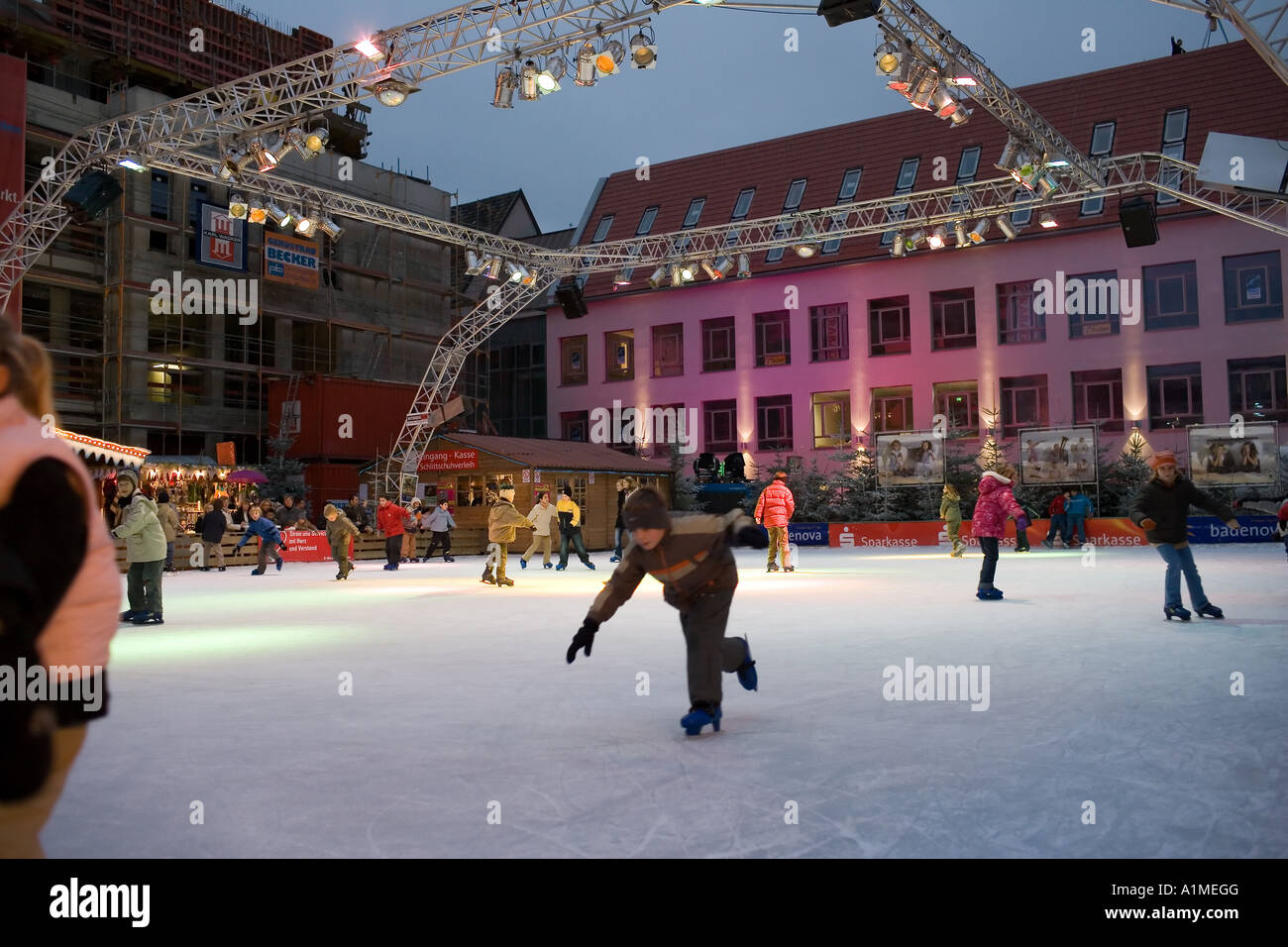 Ice skating rink, Christmas market, Offenburg, BadenWürttemberg