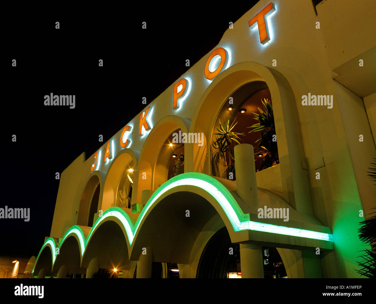 historic picture year of 2004 jackpot restaurant at night city of ibiza ciudad ibiza balearic islands spain editorial use only Stock Photo
