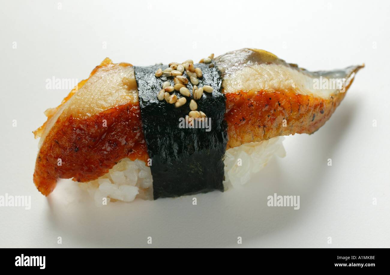 Nigiri sushi with fried mackerel nori and sesame Stock Photo Alamy