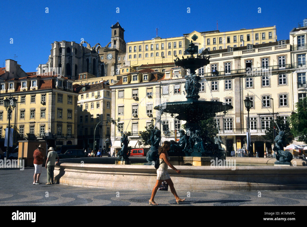 Lisbon Portugal Portugese Town City Centre history Fountain water Stock Photo