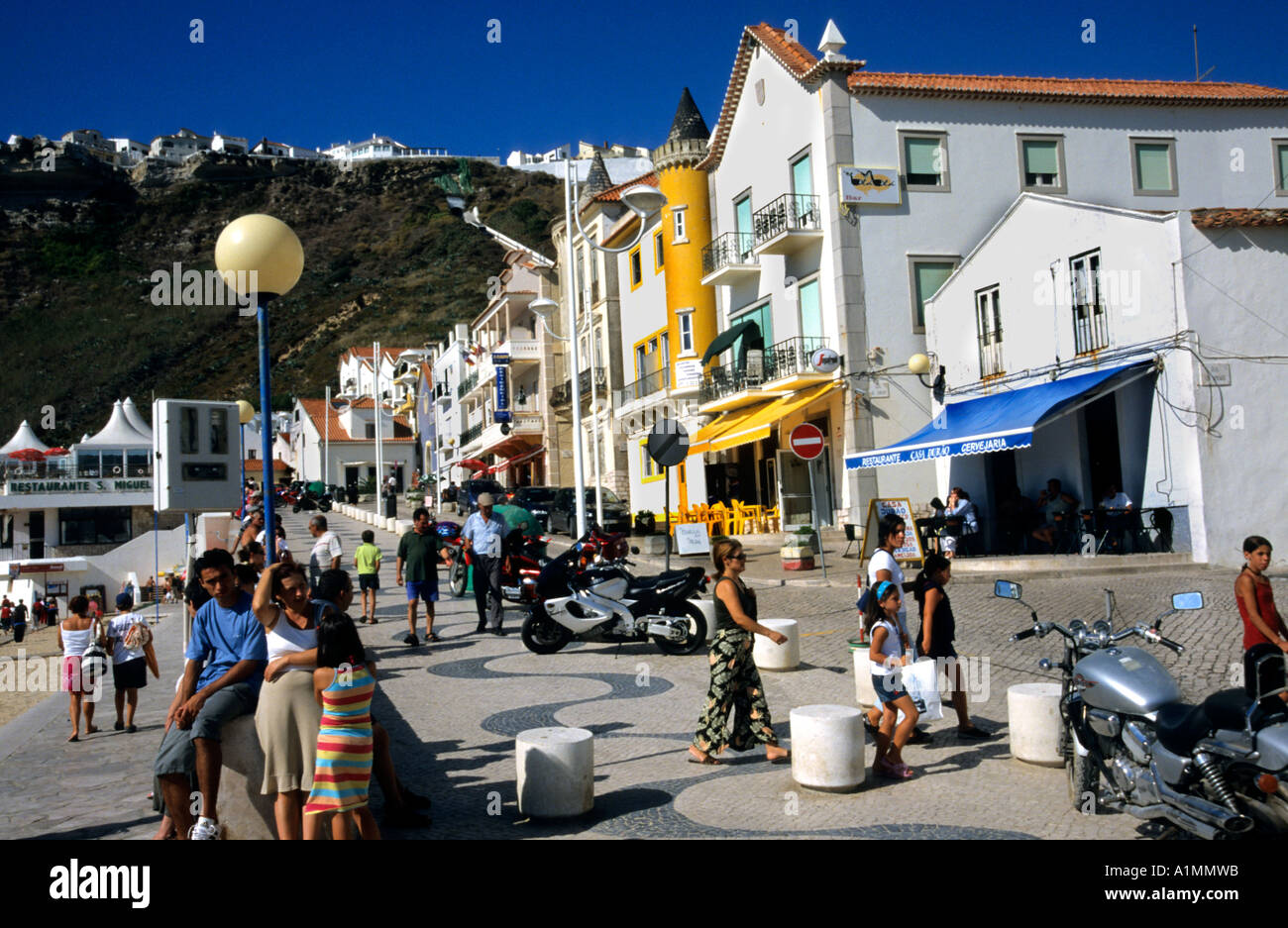 Nazare Portugal pavement restaurant bar pub beach Stock Photo 5881754