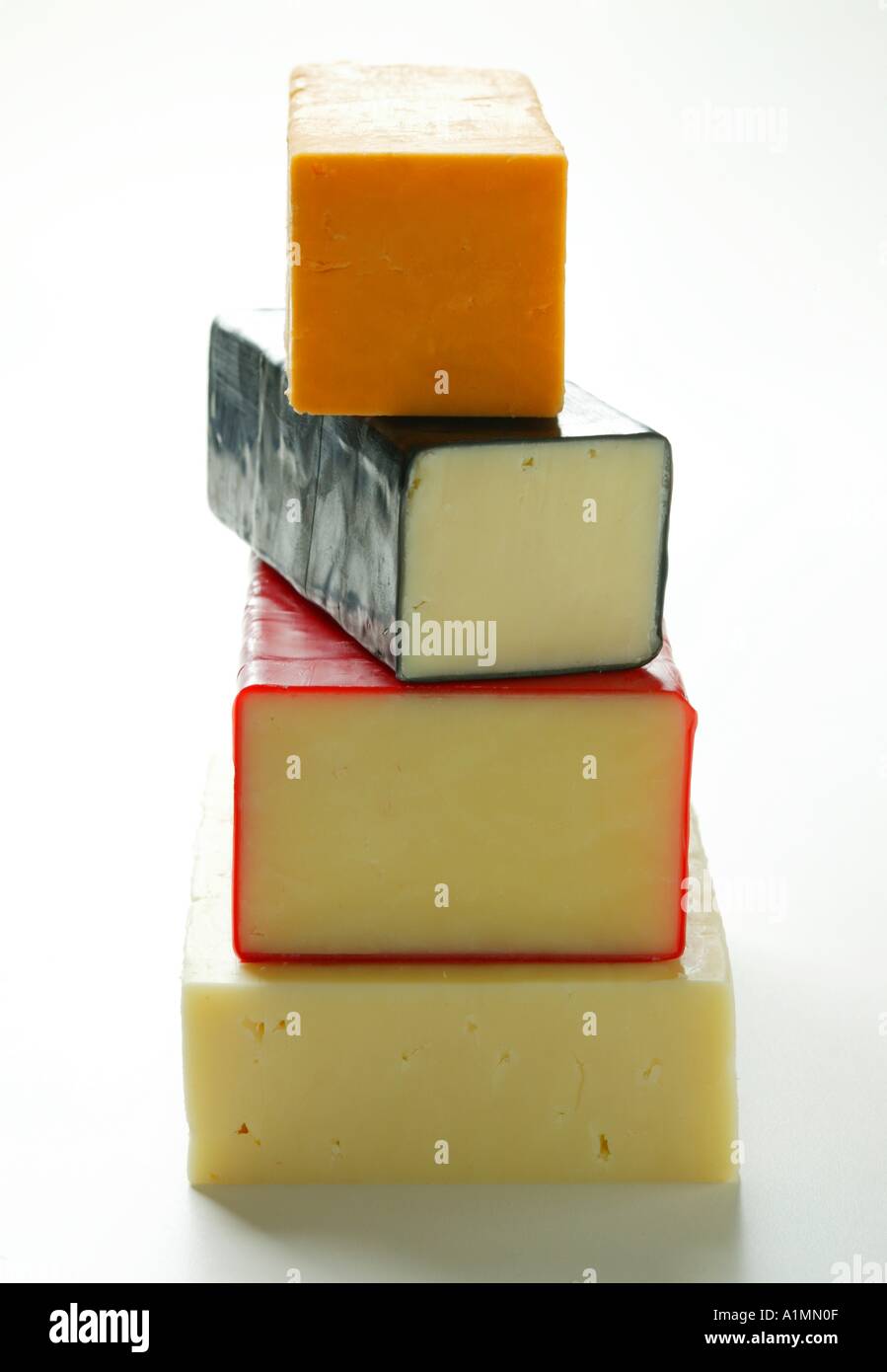 Various types of cheese in a pile Stock Photo