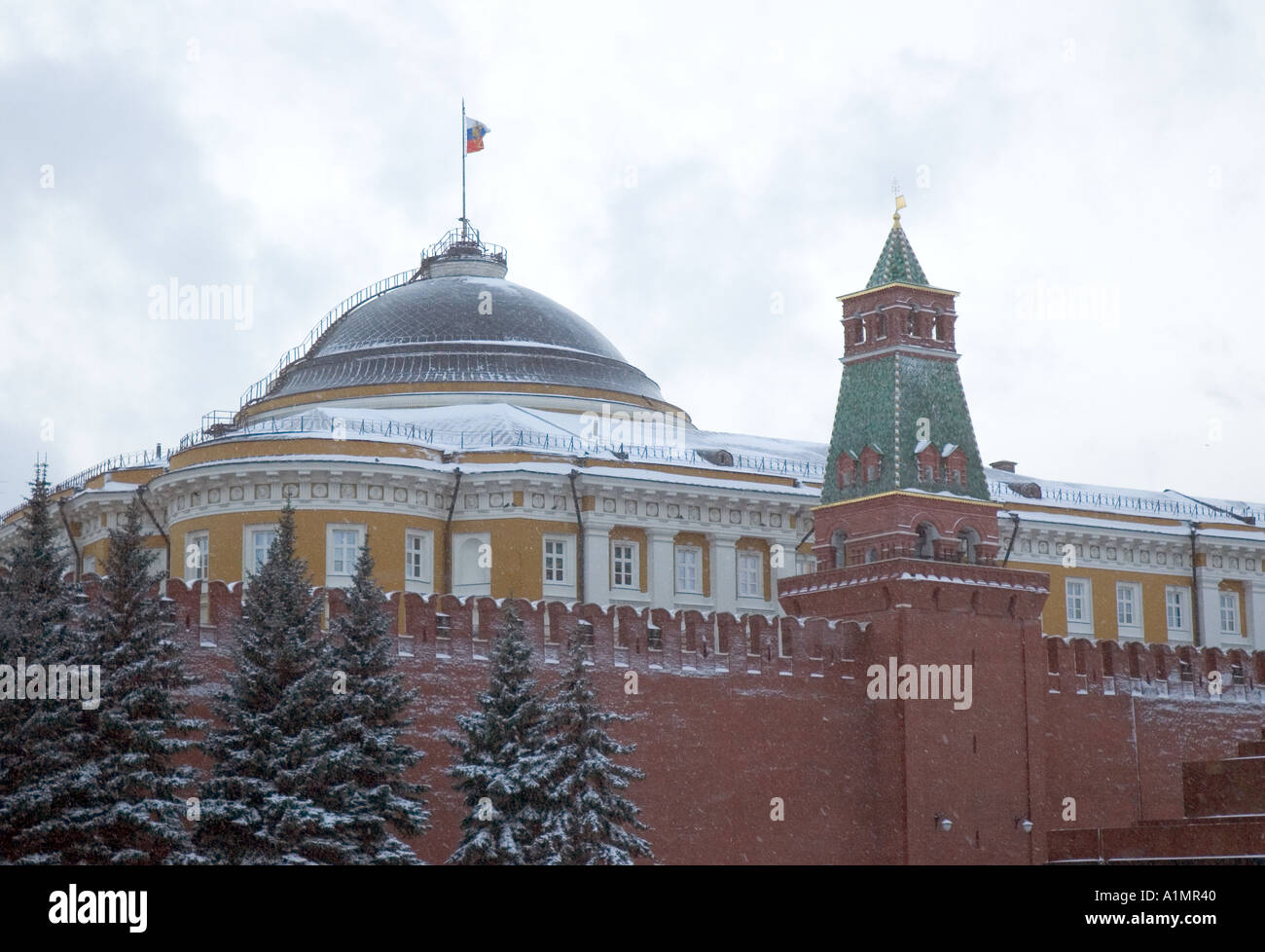 Looking up at the Kremlin on Red Square in Moscow Stock Photo