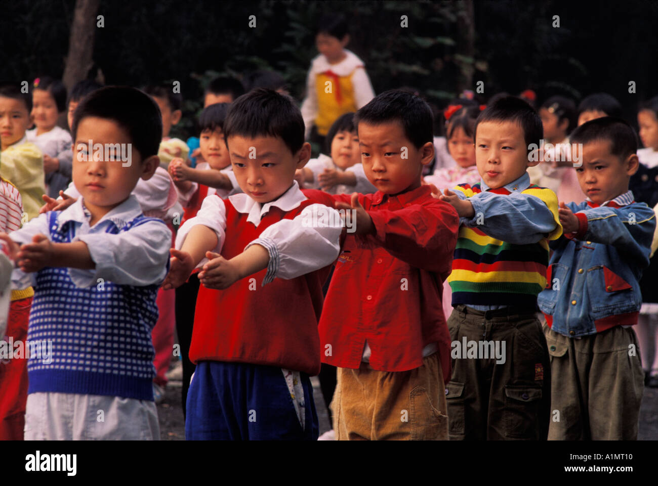 Students doing exercises between classes Shanghai China Stock Photo Alamy