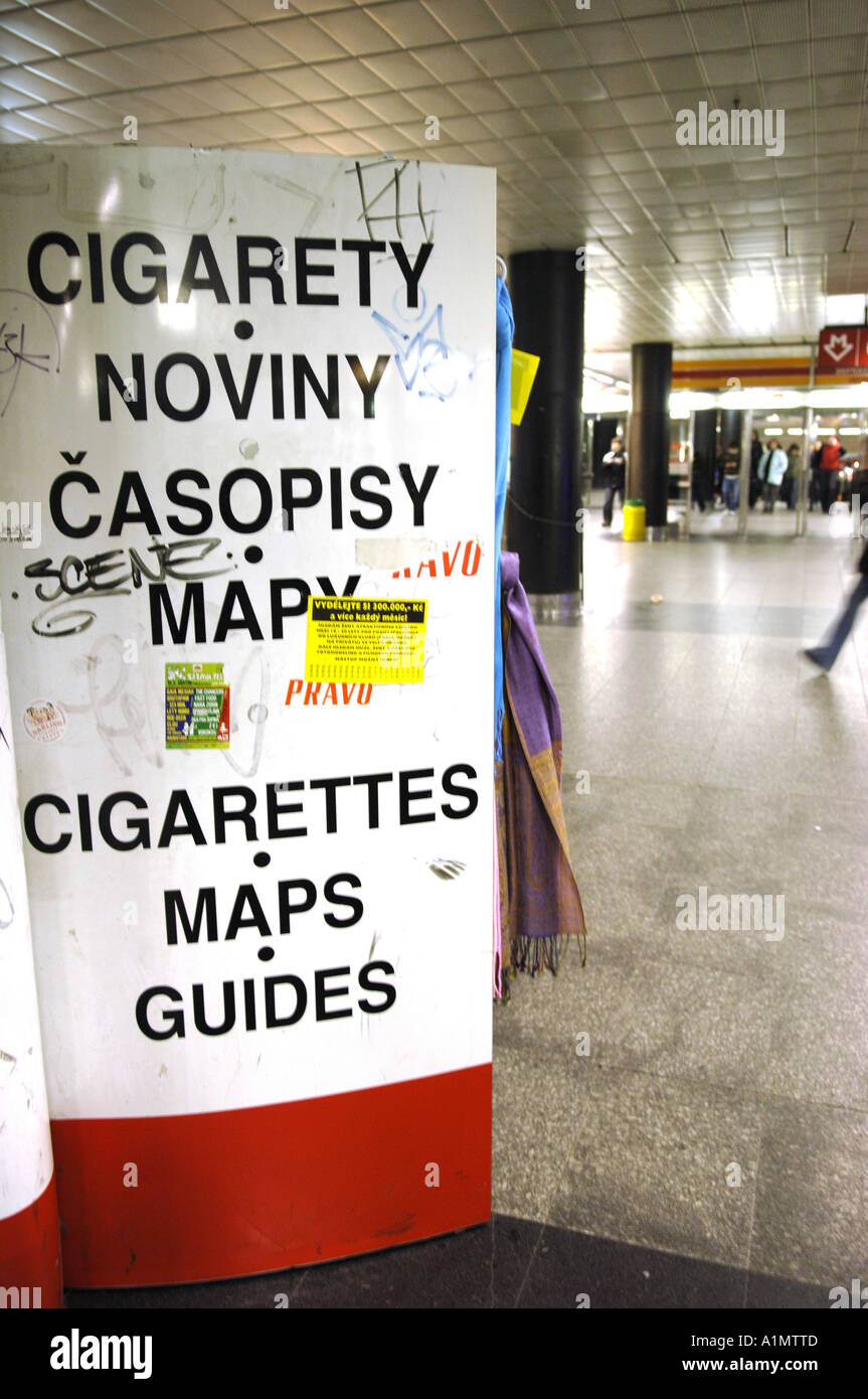 cigarety noviny casopsiy mapy cigarettes maps guides shop muzeum metro  elevator prague praha prag czech republic travel tourism Stock Photo - Alamy