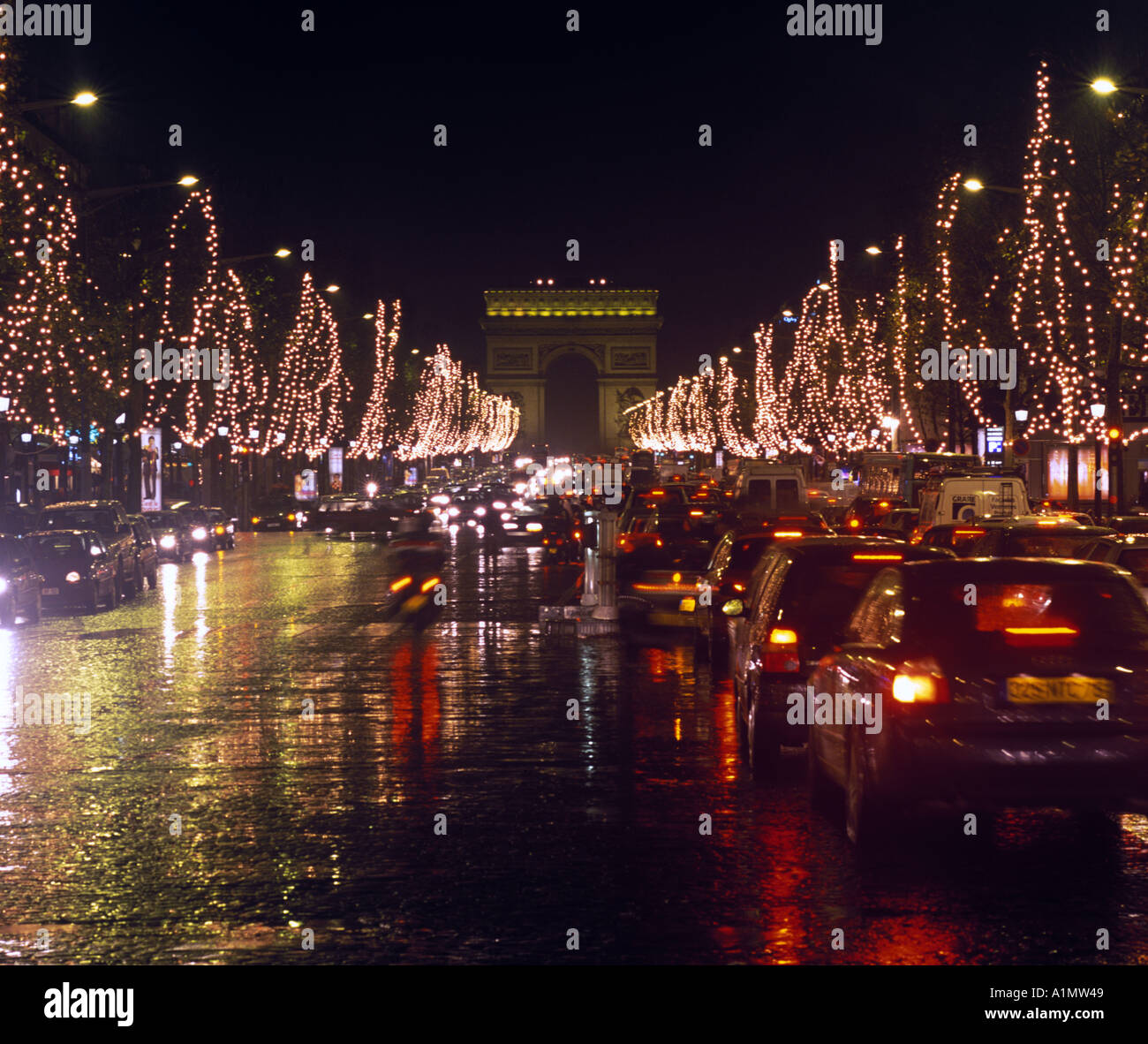 A night view of the Champs Elysées in Paris France Stock Photo