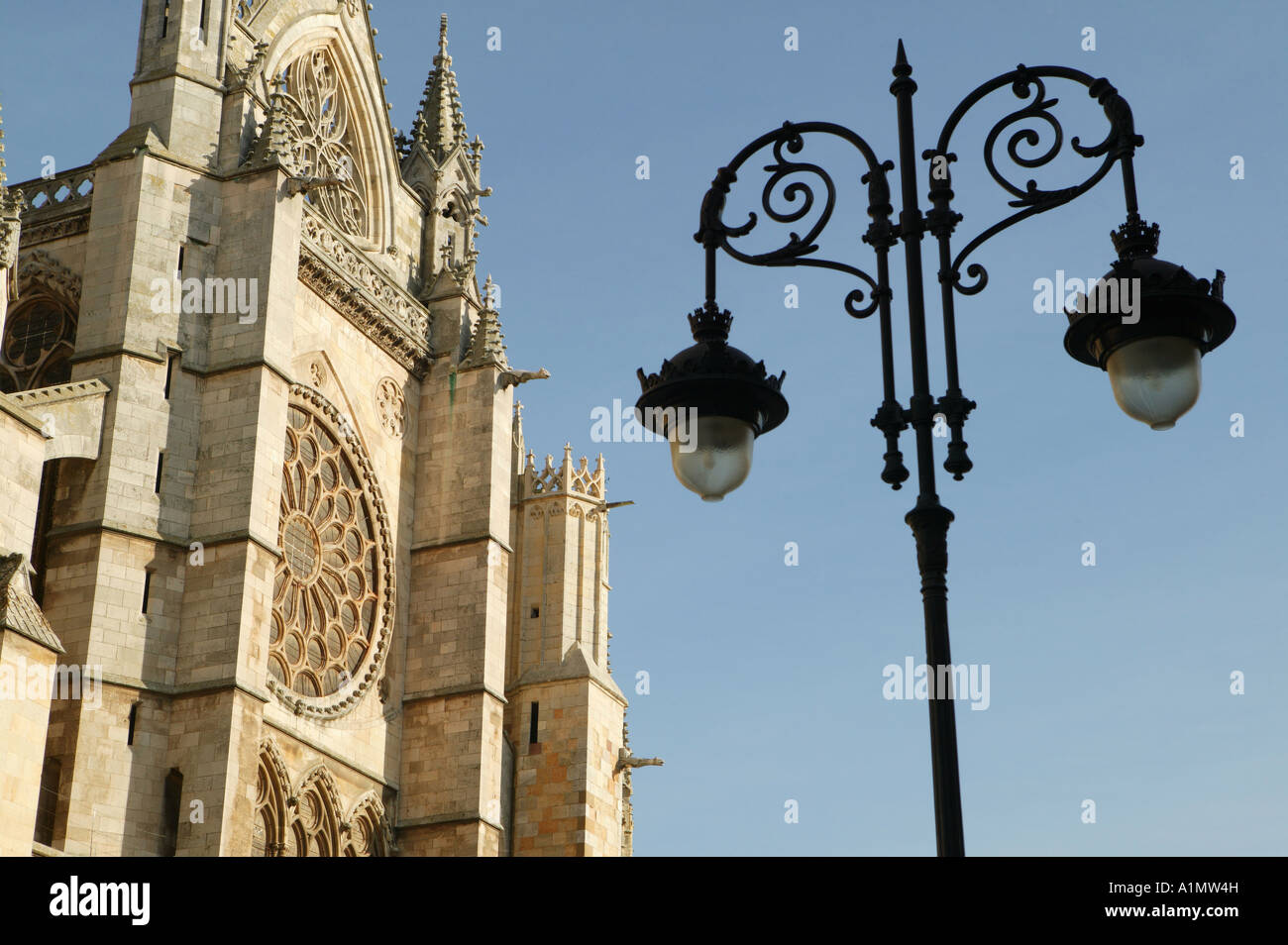 facade of the cathedral of Leon in Spain Stock Photo