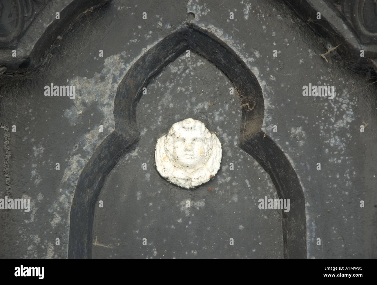 Close up detail of a figure on a headstone on a cemetery in the Southern Russian city of Pyatigorsk Stock Photo