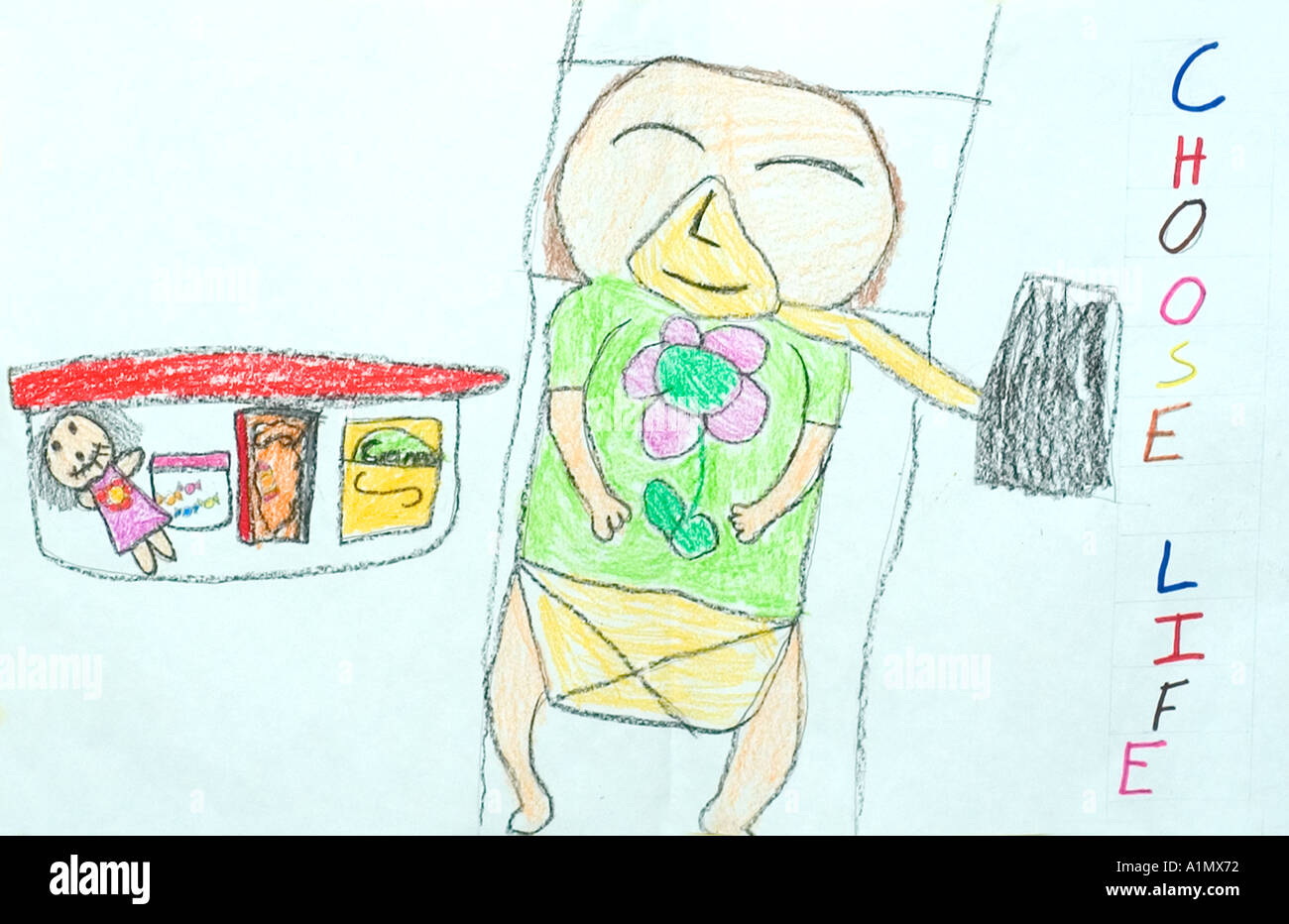 anti abortion drawing done by a grade school child as part of a Catholic school project Stock Photo