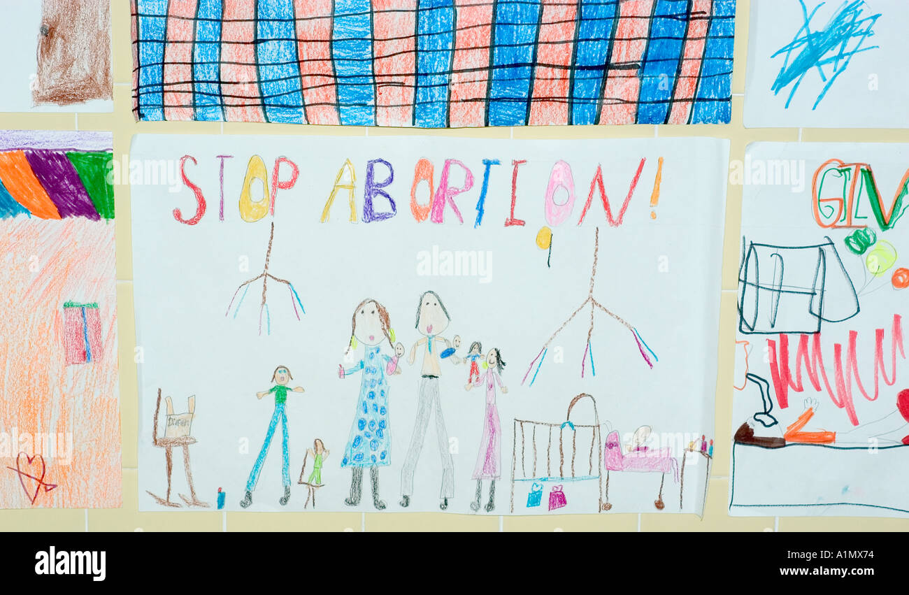 anti abortion drawing done by a grade school child as part of a Catholic school project Stock Photo