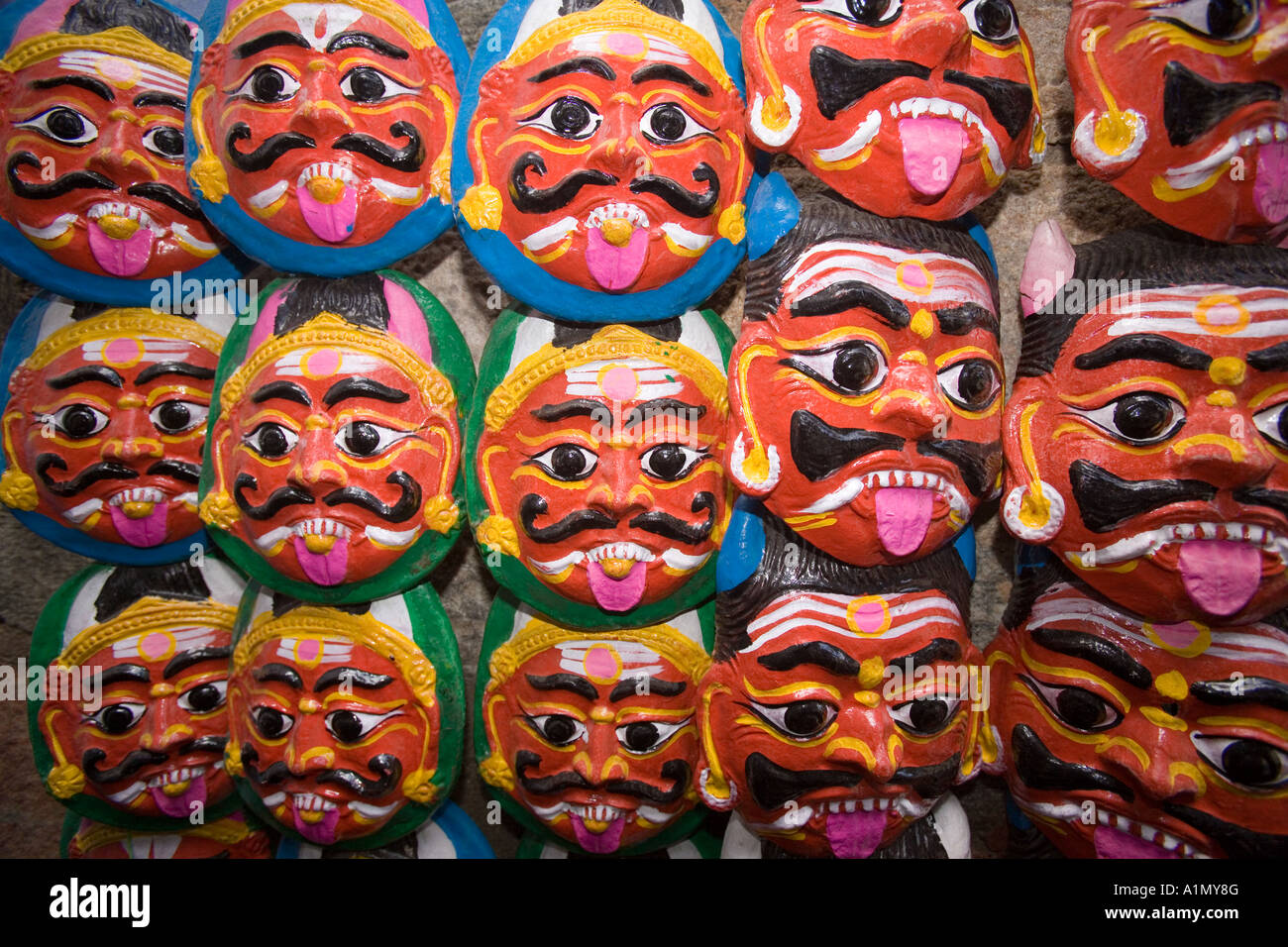 Colourful masks in the Minakshi Sundareshvera Hindu Temple complex in