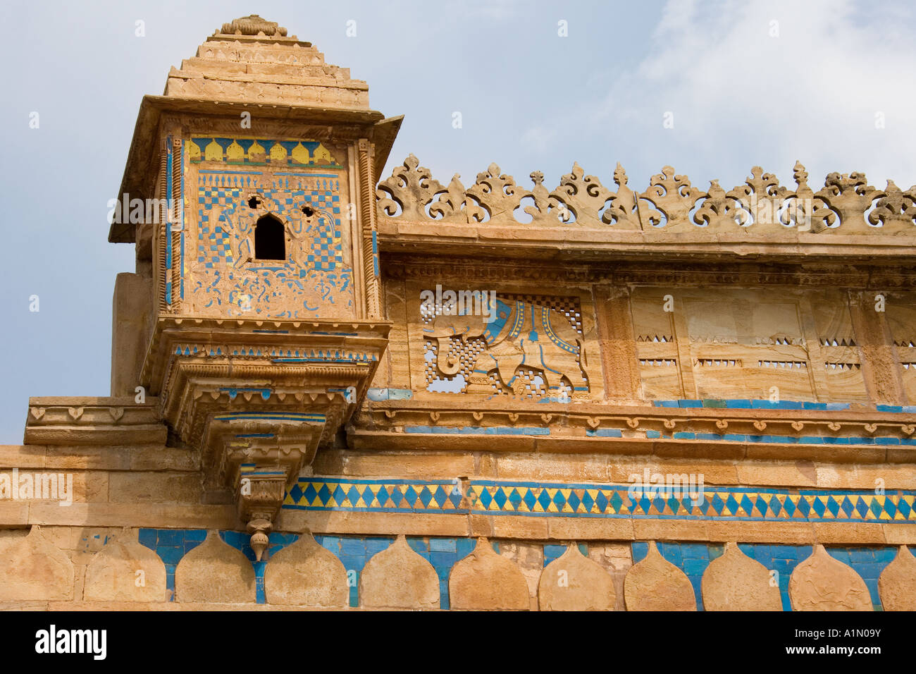 Stone latticework on the Man Mandir Palace or Gwalior Fort in the town of Gwalior in Central India Stock Photo