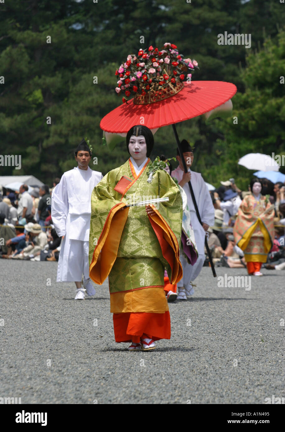 Japanese woman wearing 6th century costume parades in the aoi Matsuri Festival Kyoto Kansai Japan Asia Stock Photo