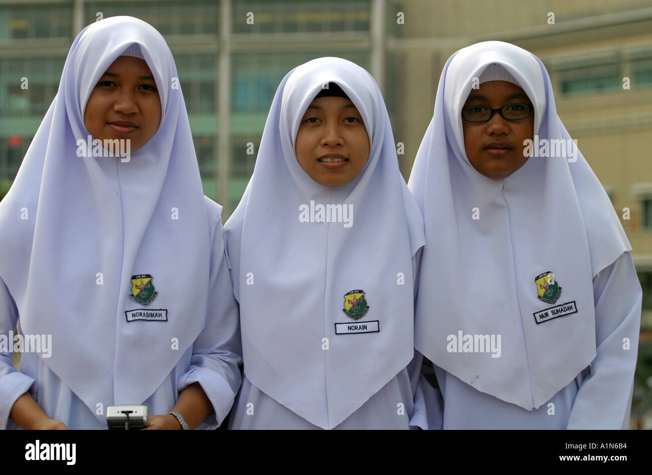 Malaysian high school girls in traditional dress school uniform Kuala Lumpur city Malaysia Asia Stock Photo