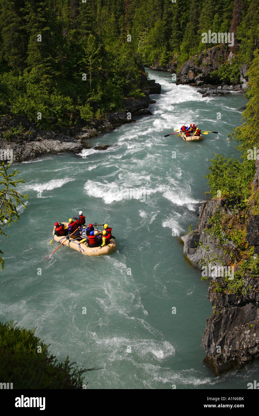 White Water Rafting on Six Mile Creek Kenai Peninsula Chugach National Forest Alaska Stock Photo