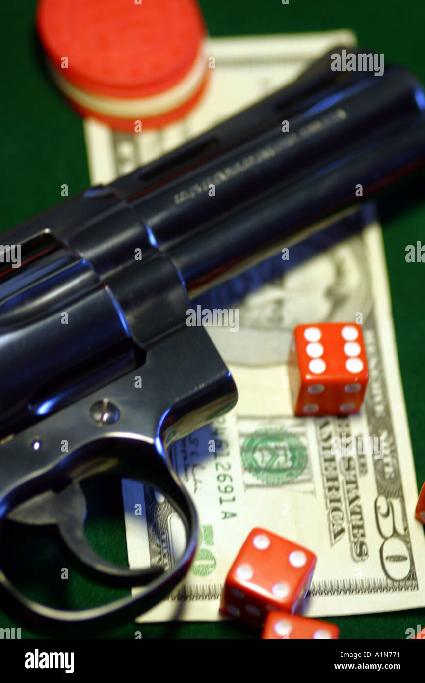 Gun Money Dice Chips Serious Gambling Photo Photos Photographs Sports