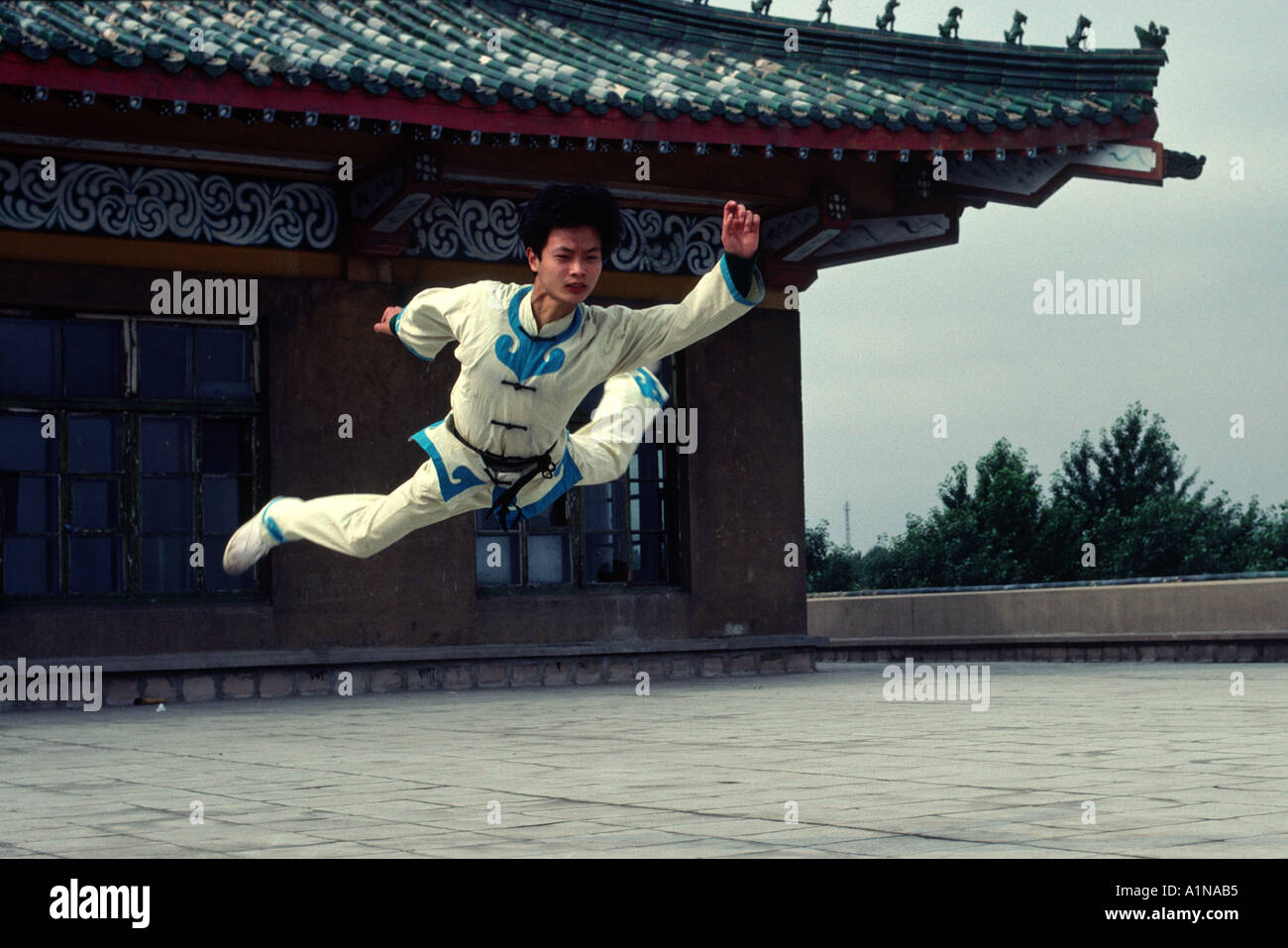 Practicing wushu martial arts Changchun Jilin Province China Stock Photo