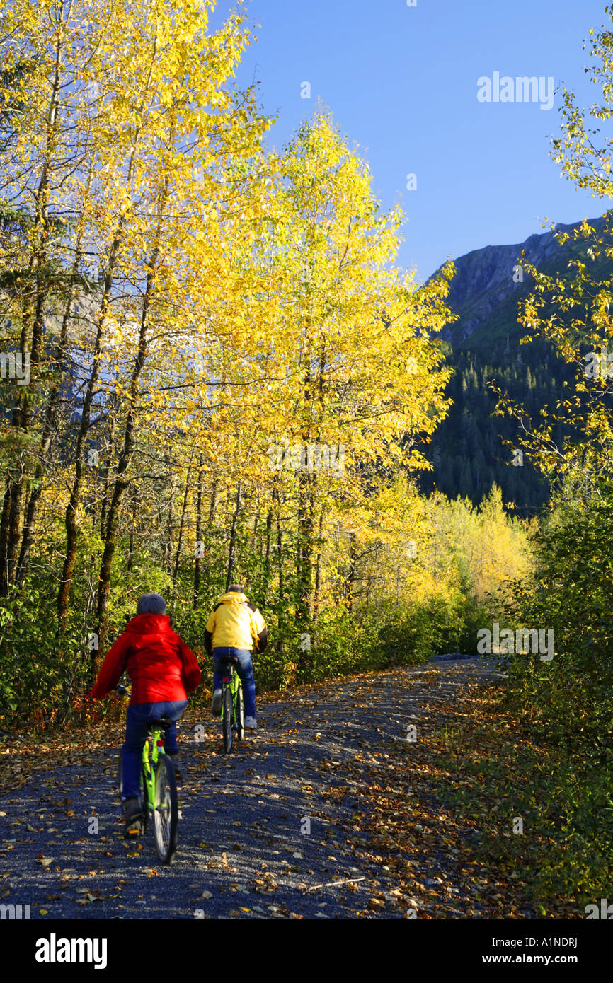 Biking on The Trail of Blue Ice in the Portage Valley Moose Flats area Chugach National Forest Alaska MR Stock Photo