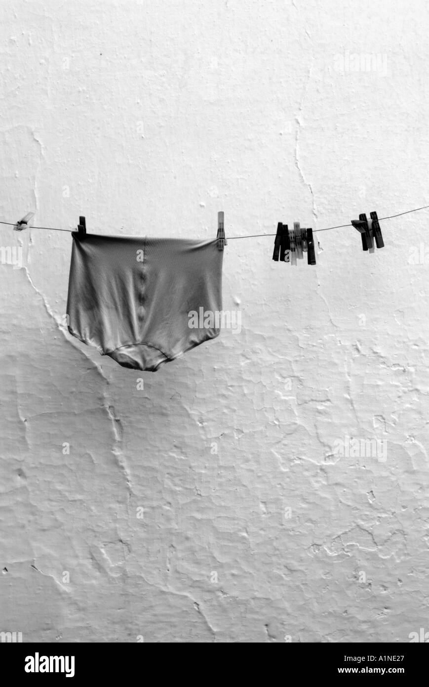 Washing hanging on line Skiathos Greece Stock Photo