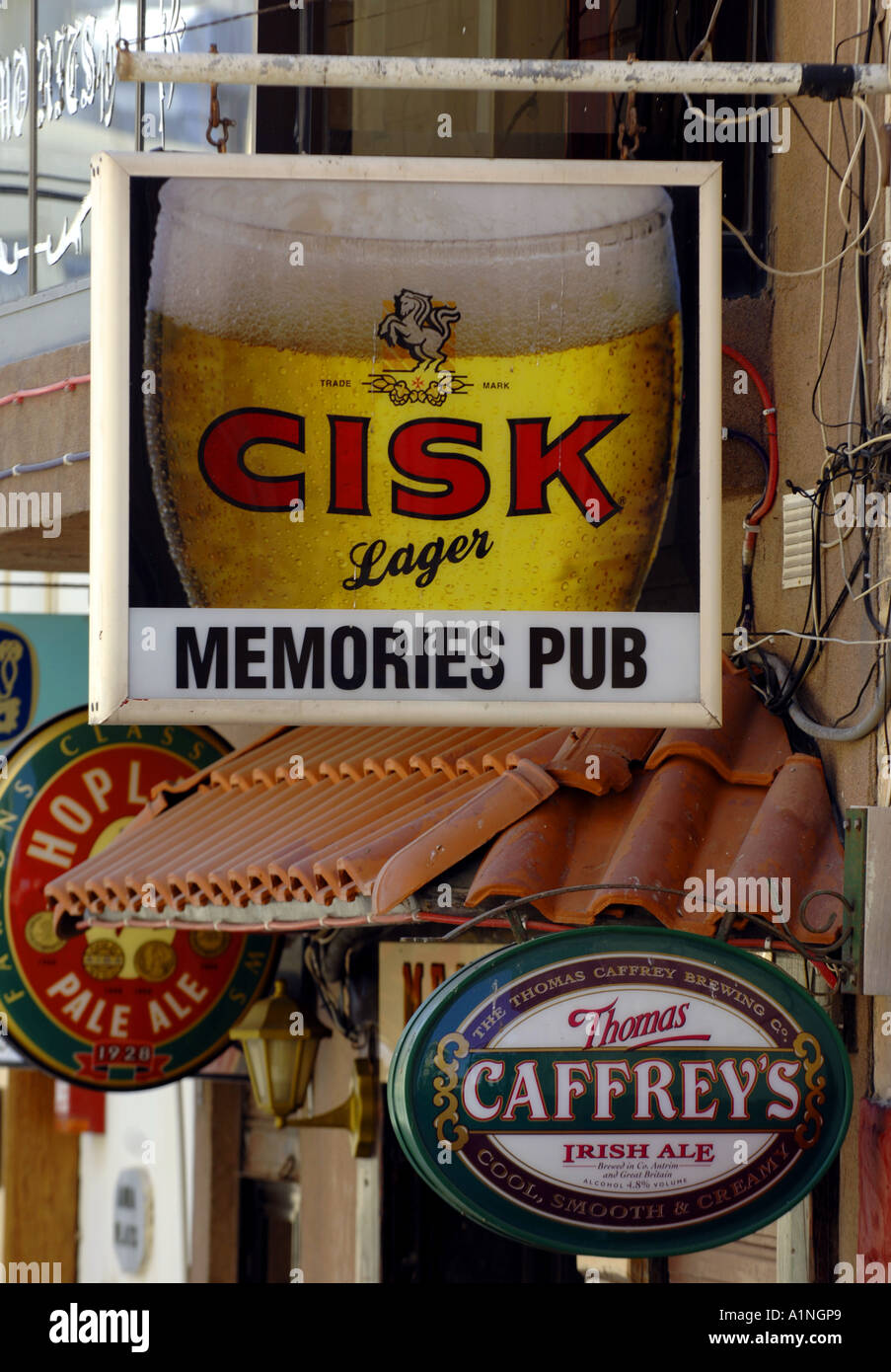 cisk sign memories pub beer alcohol entertainment leisure holiday vacation lager booze drinking  paceville district  malta malte Stock Photo