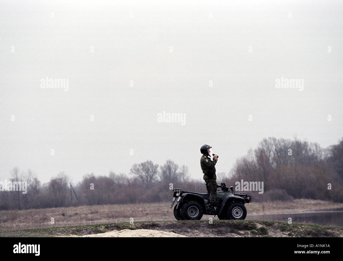 A Polish Border Guard police s the Green Border with the Ukraine Near Dorohust Poland Stock Photo
