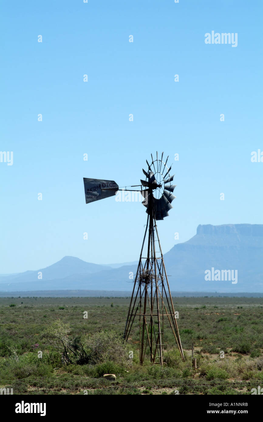 Wind pump working the dry Karoo close to Willowmore South Africa RSA Stock Photo