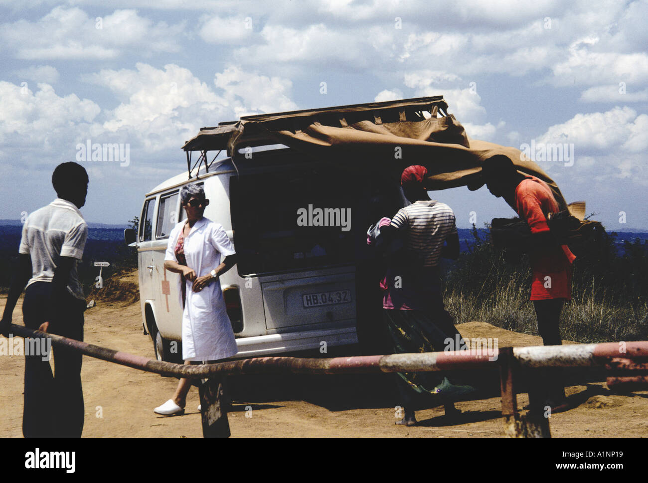 M/S LOLY PRECIADO, a Spanish paramedic with a Belgain religious charity, ministers to leper sufferers from a van by the roadside Stock Photo