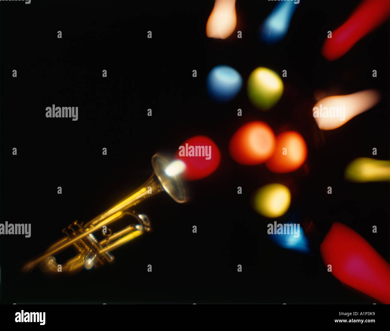 Trumpet being blown with musical notes Stock Photo Alamy