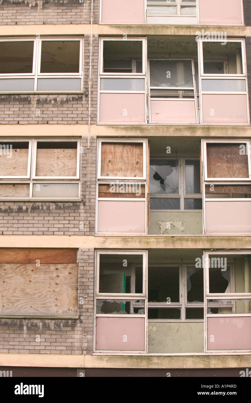 a derelict high rise tower block of flats in Manchester, UK Stock Photo
