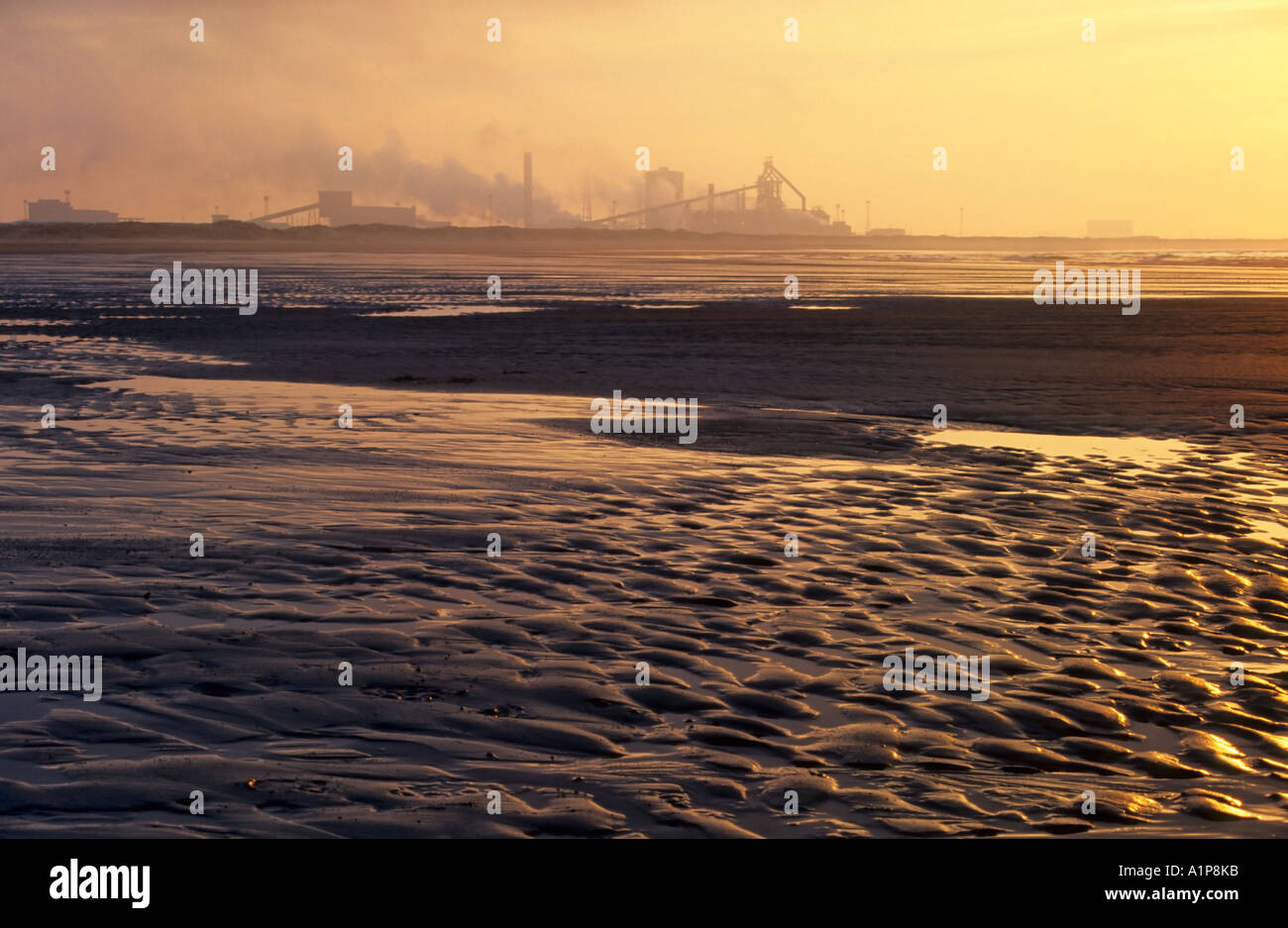 Teesside steelworks at sunset, Redcar, Cleveland, England Stock Photo
