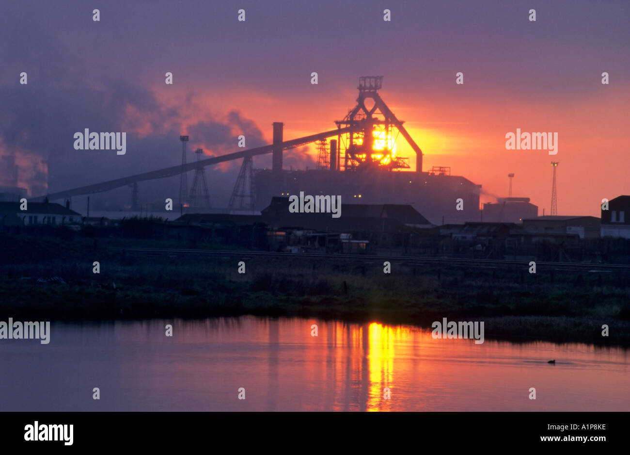 Teesside steelworks at sunset, Redcar, Cleveland, England Stock Photo