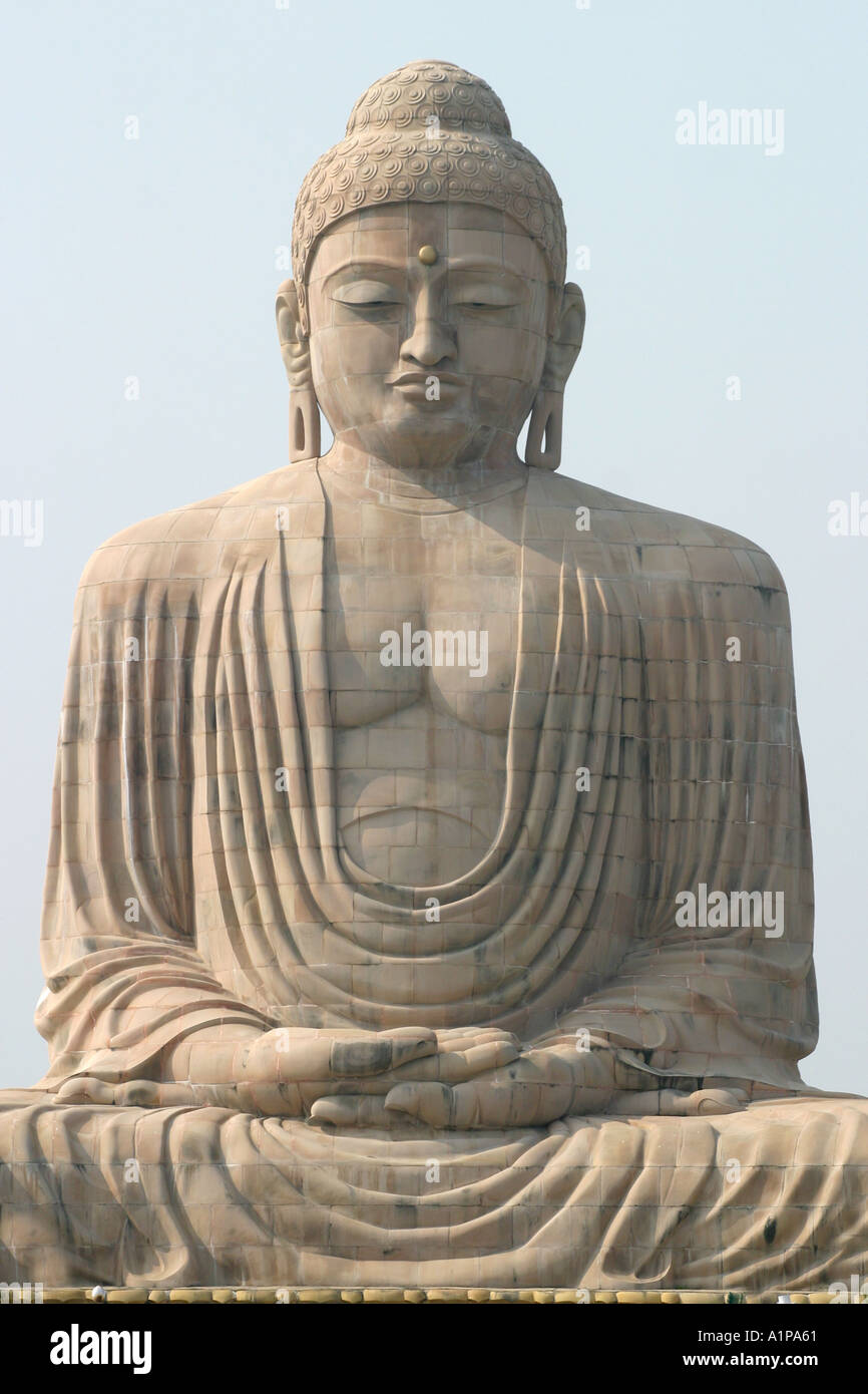 A Japanese Buddha statue near the Mahabodhi temple in Bodhgaya in Bihar in India Stock Photo