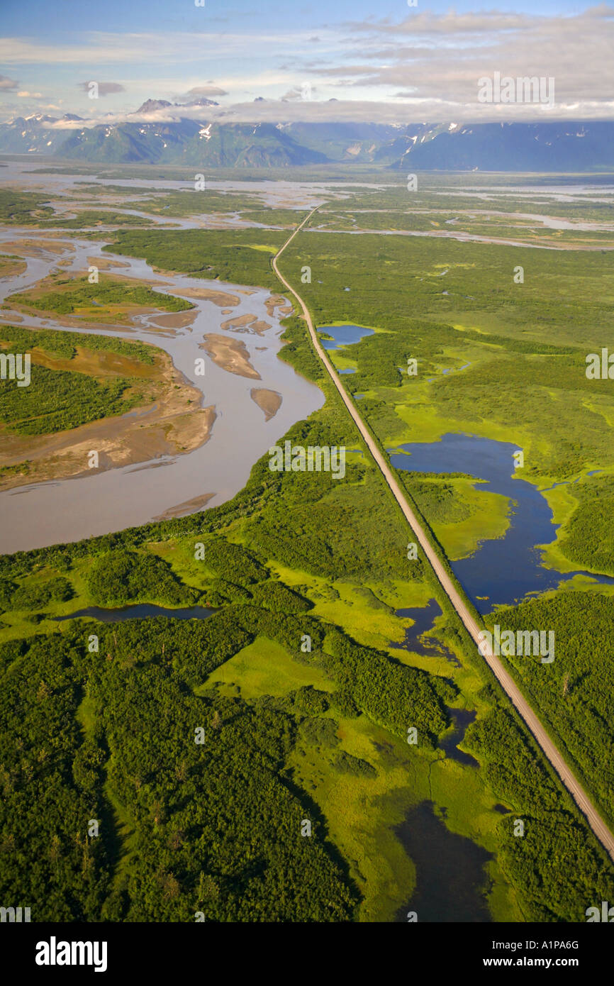 Aerial Copper River and the Copper River Highway Copper River Delta