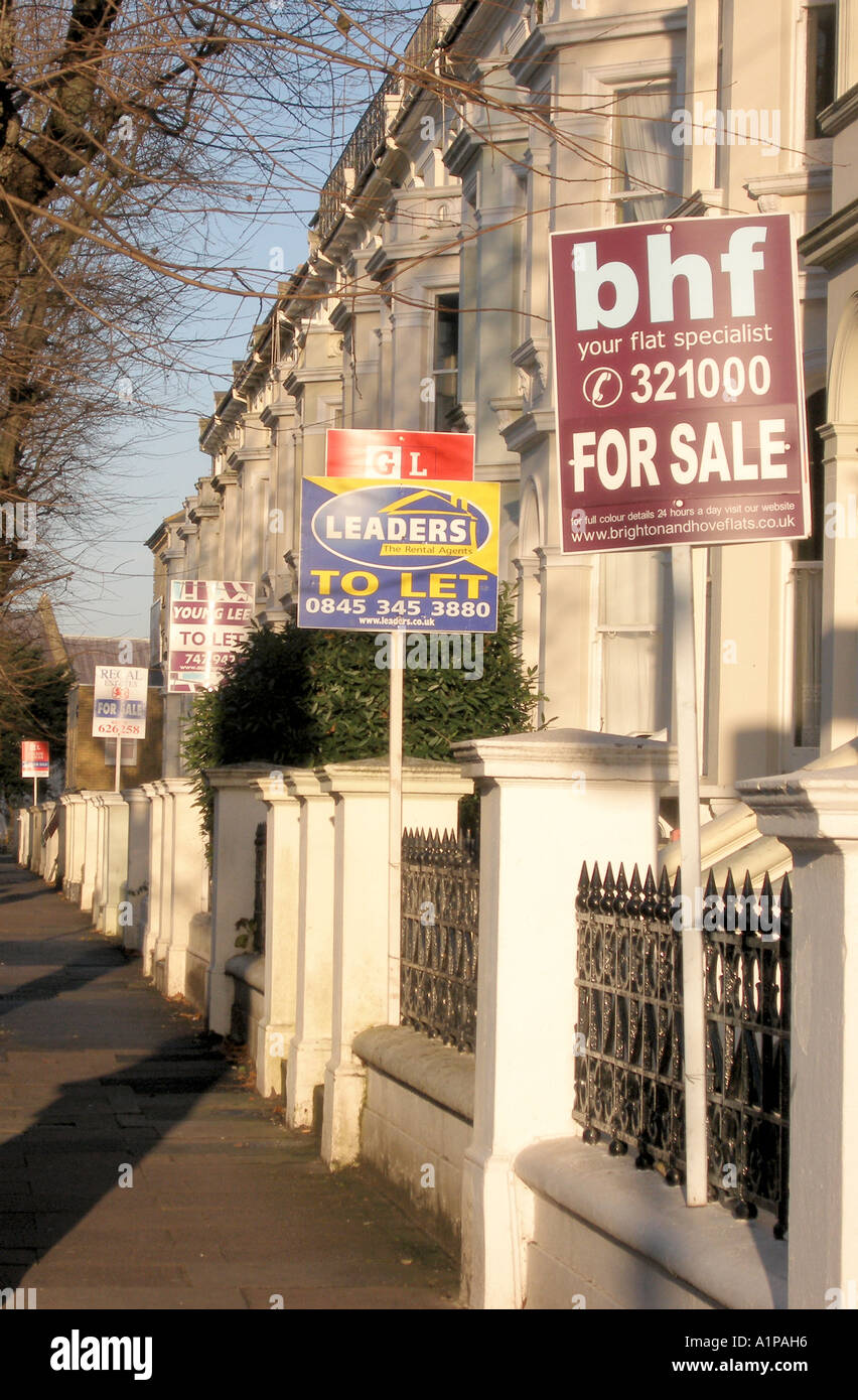 Street of Residential Properties with For Sale and To Let Signs Hove