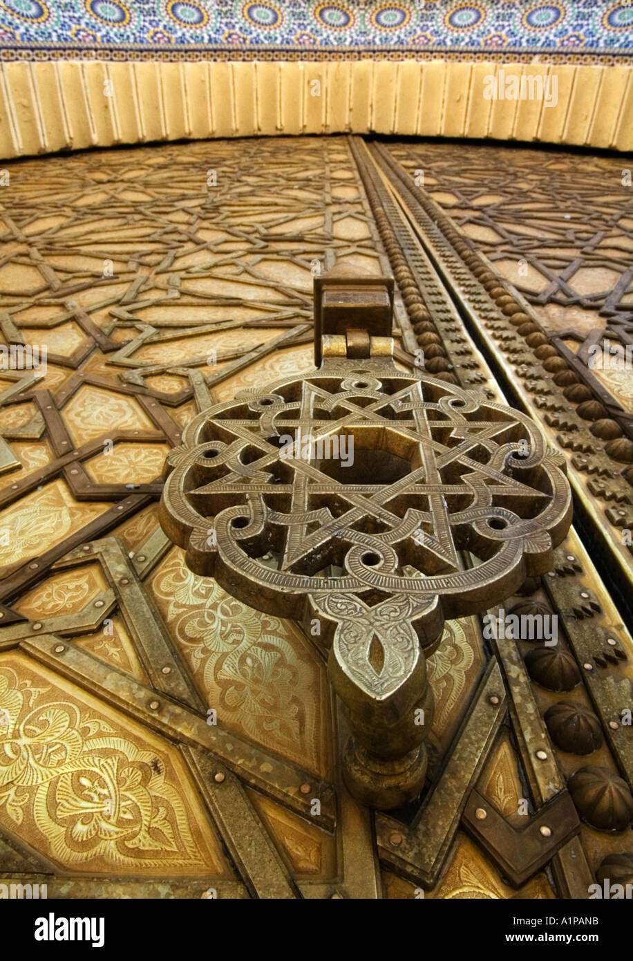 Golden entrance gate to the Royal Palace in Fes, Morocco Stock Photo ...