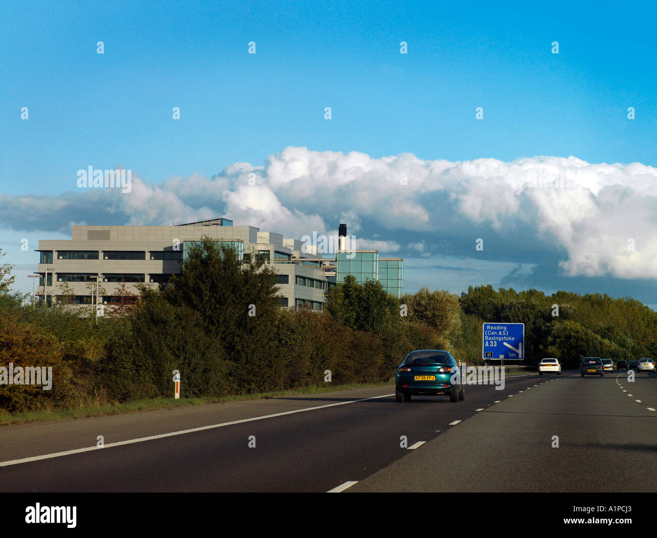 M4 Junction Factories along Motorway Near Reading and Basingstoke Stock