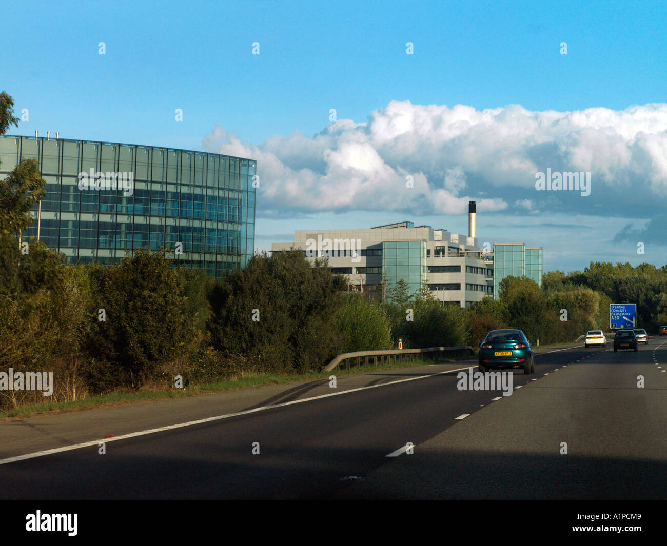 M4 Junction Factories along Motorway Near Reading and Basingstoke Stock