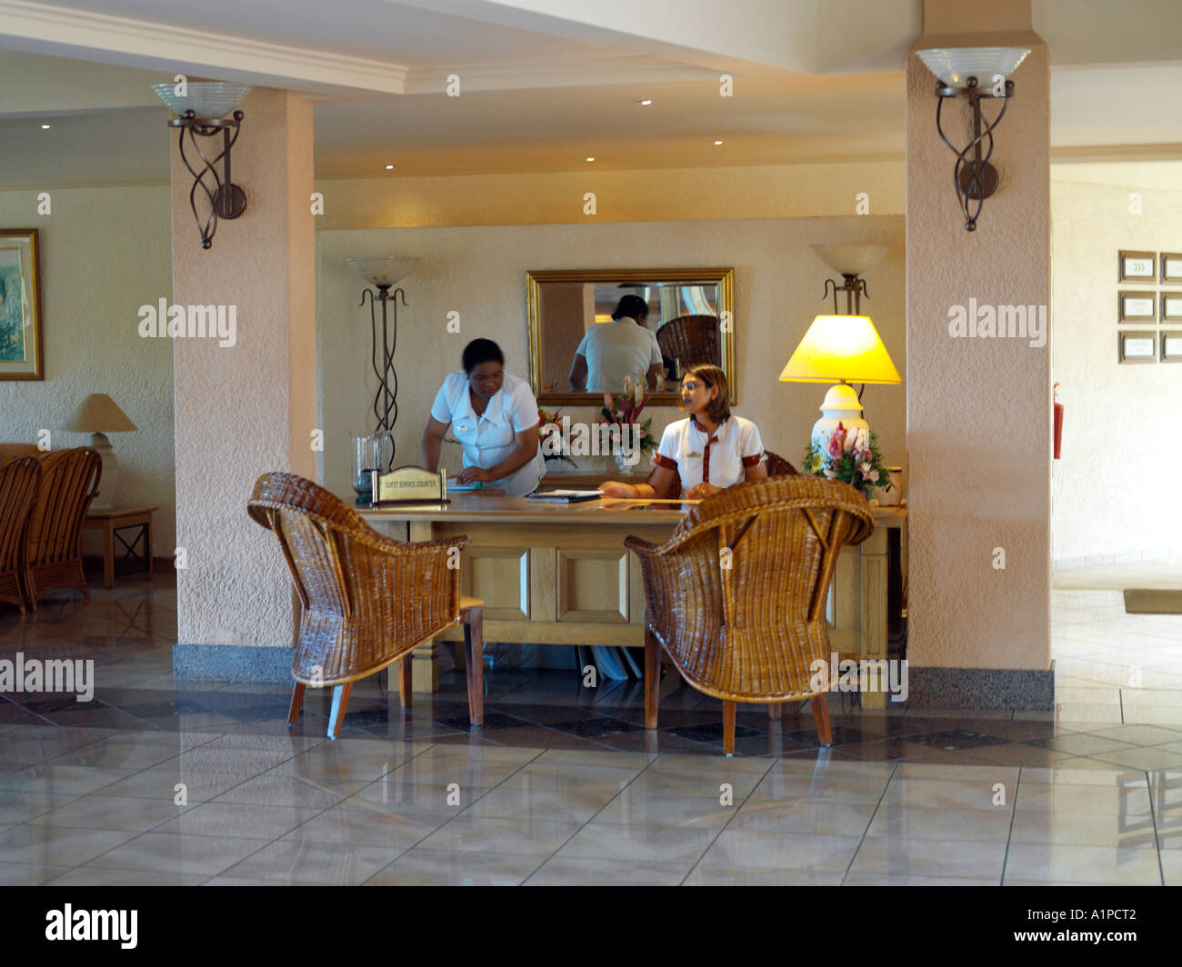 Balaclava Mauritius Hotel Maritim Guest Service Counter Stock Photo