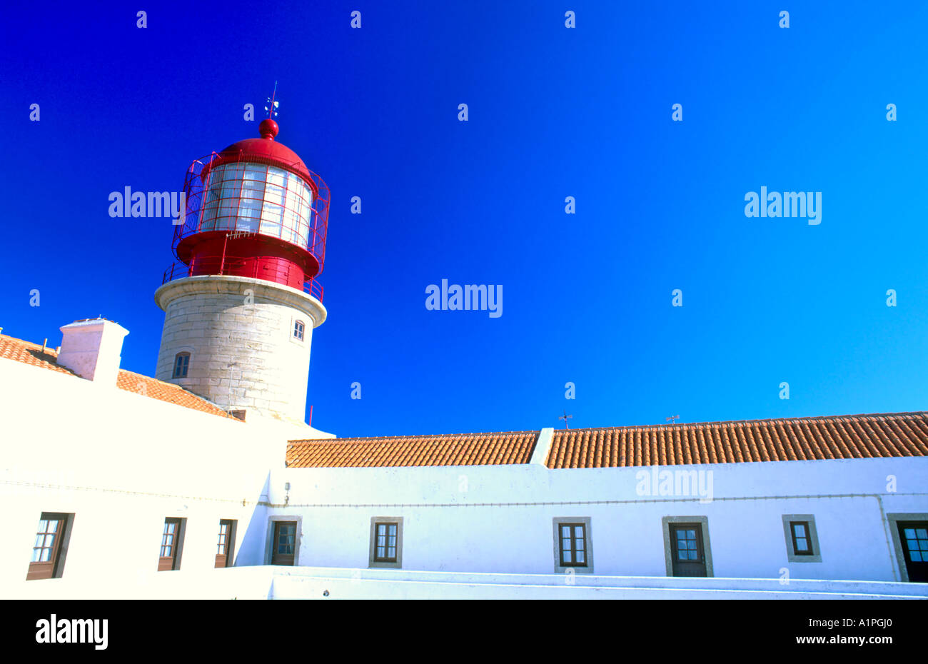 Lighthouse at Cape Sao Vicente, Sagres, Algarve, Portugal, Europe Stock Photo