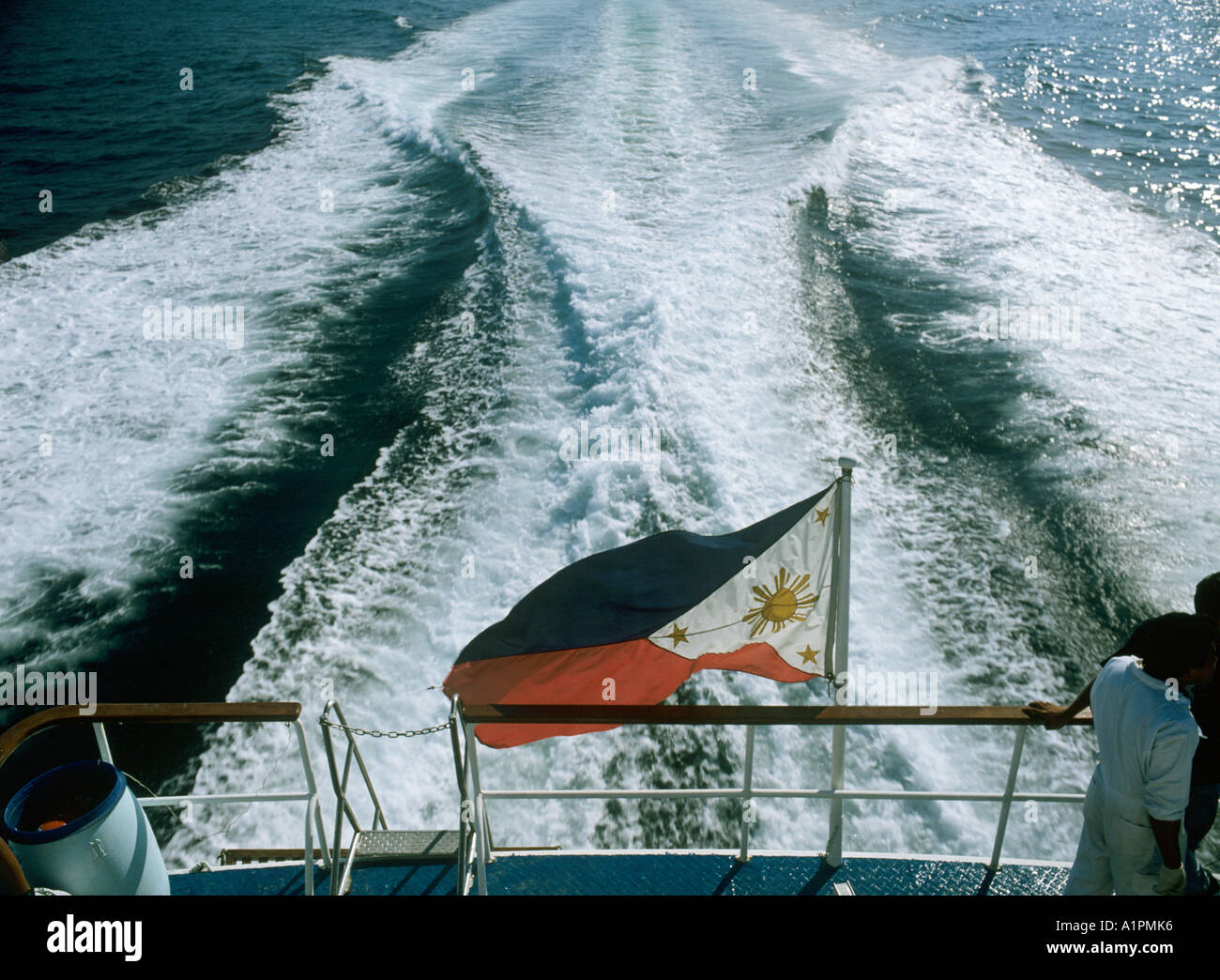 Philippines flag from stern of boat Stock Photo Alamy