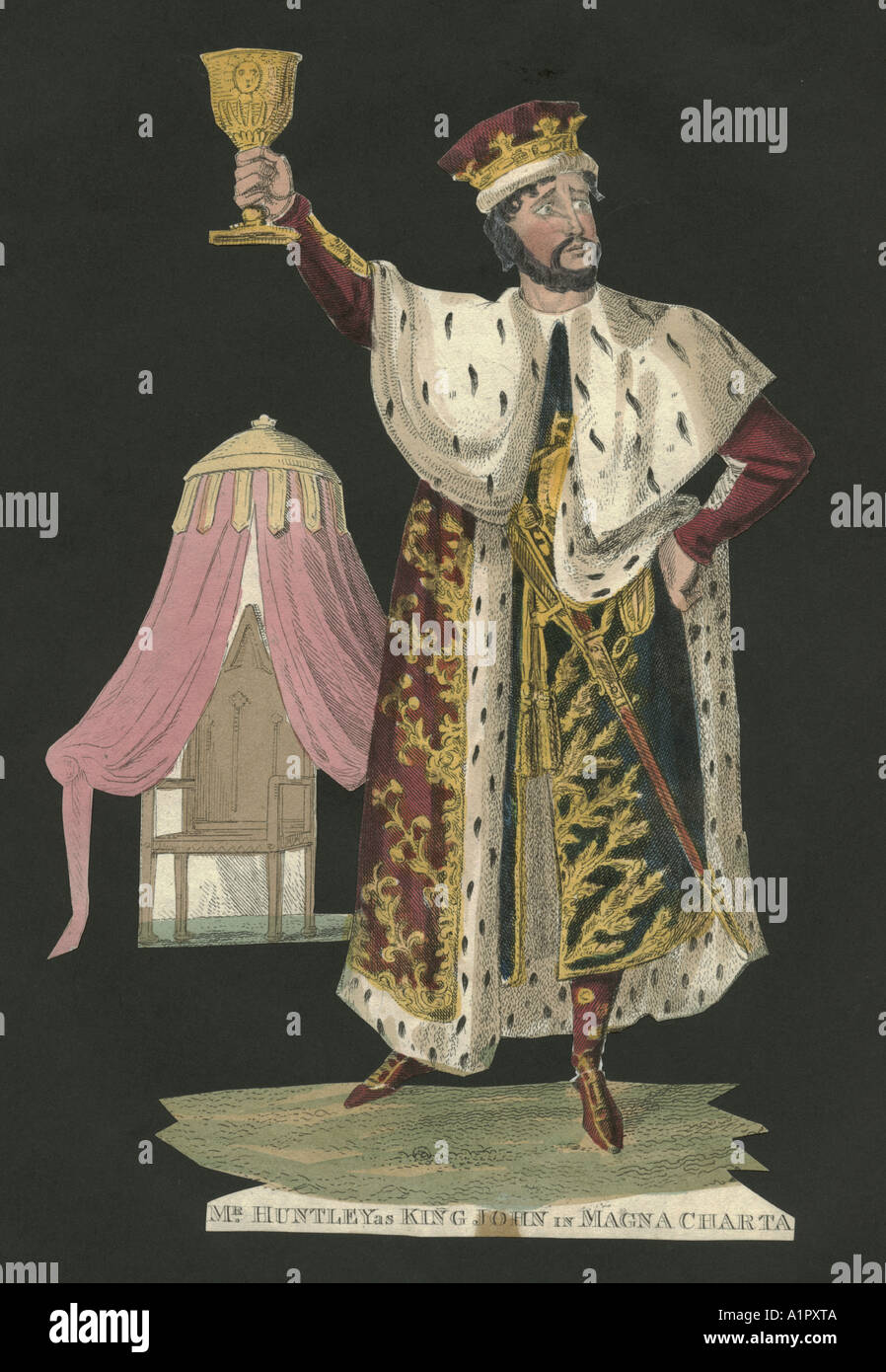 Theatrical portrait of Mr Huntley as King John in Magna Charta circa 1830 Stock Photo