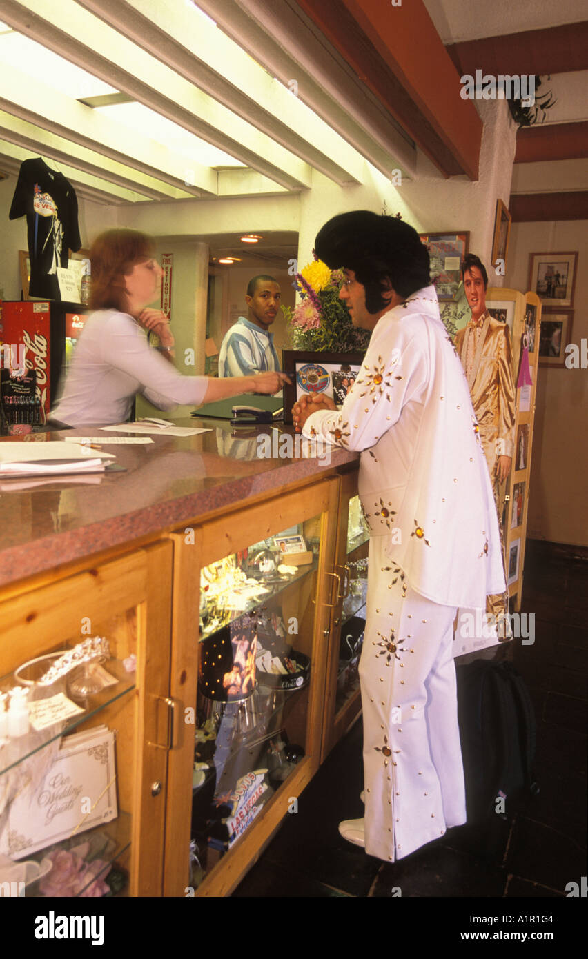 A bridegroom from Turkey dressed up as Elvis Presley at Viva Las Vegas  Wedding Chapel Las Vegas Nevada USA Stock Photo