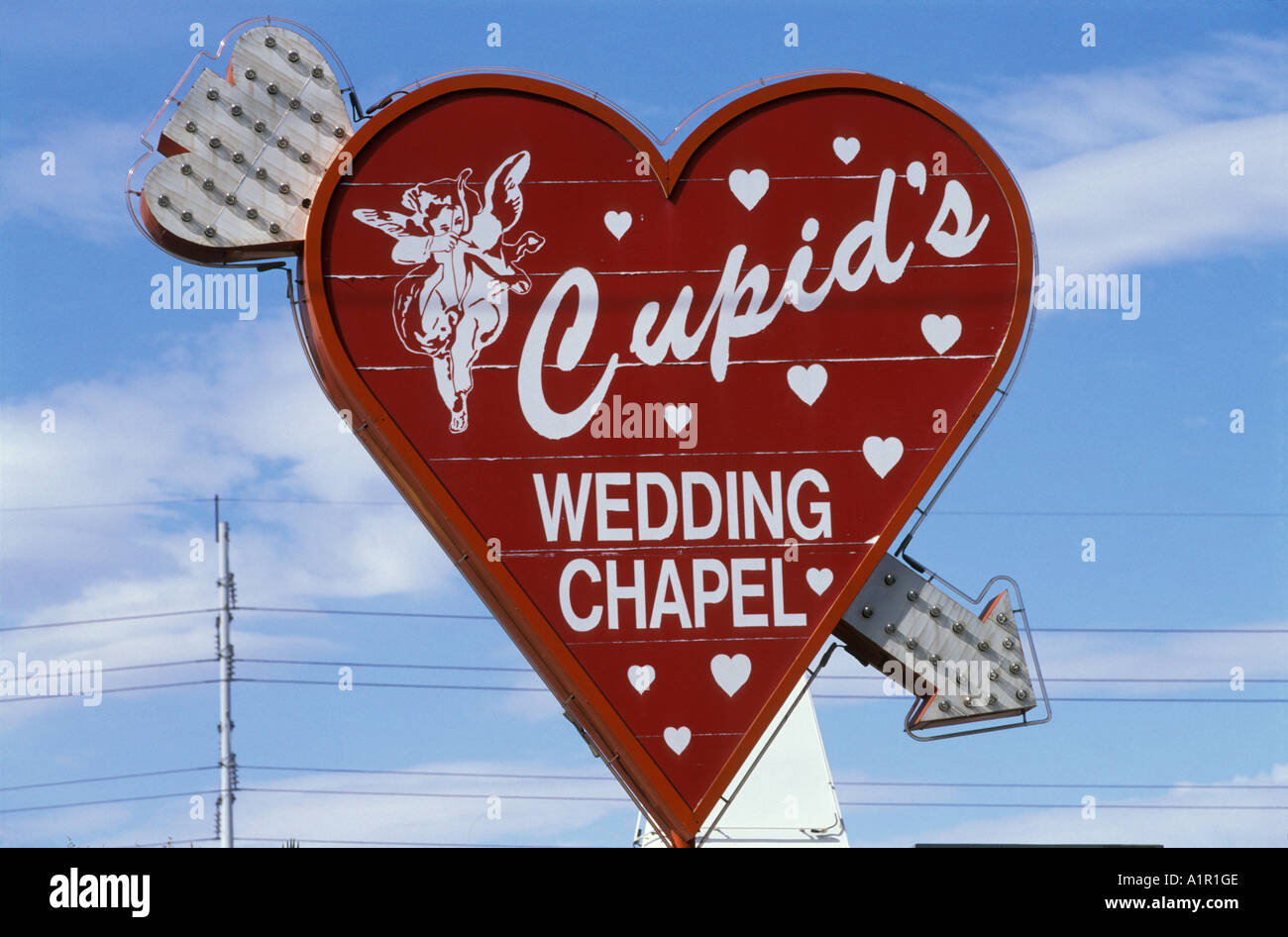 The sign of the Cupid s Wedding Chapel in Las  Vegas Nevada USA Stock Photo