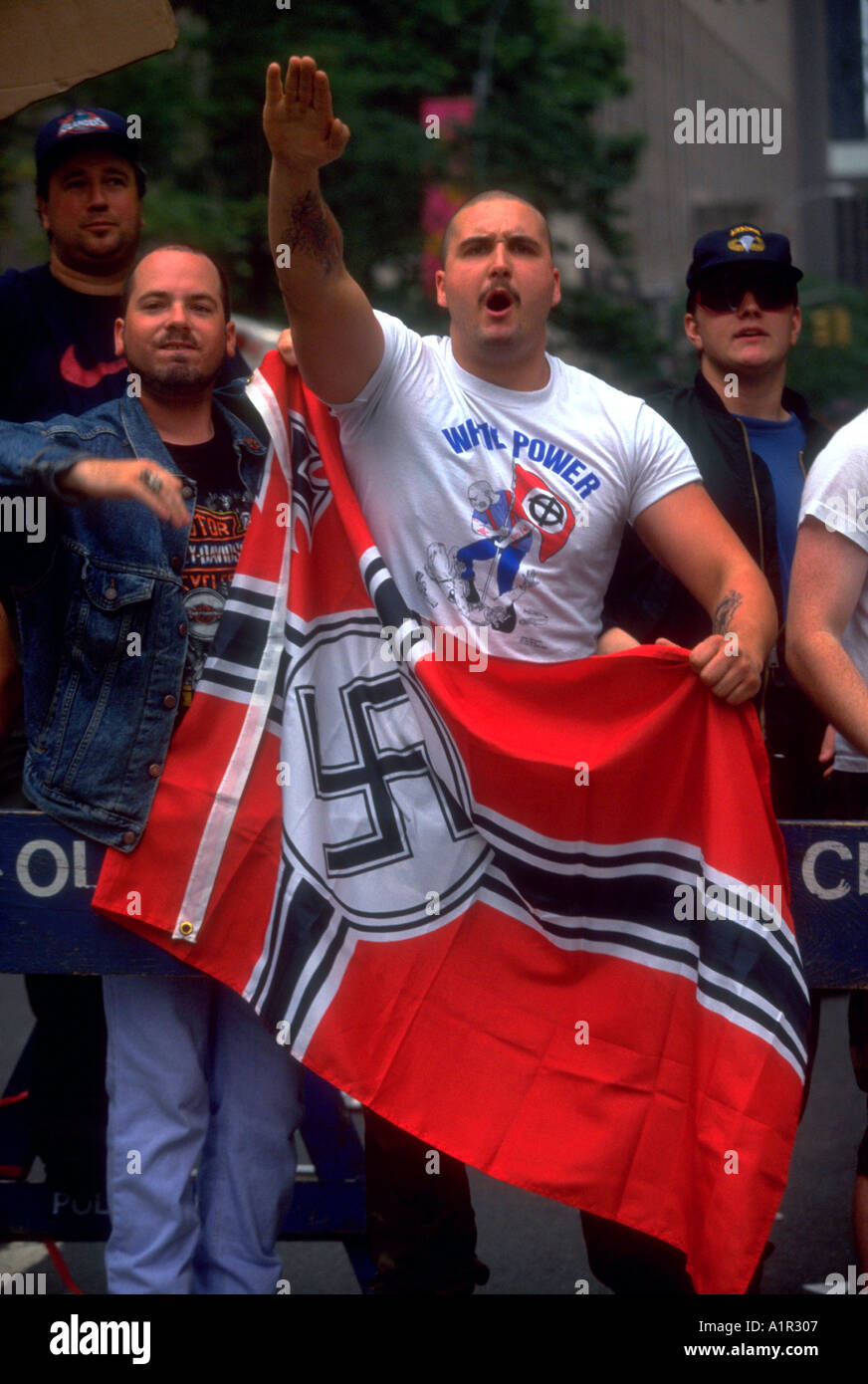 White power advocates protest at Gay Pride Parade Stock Photo