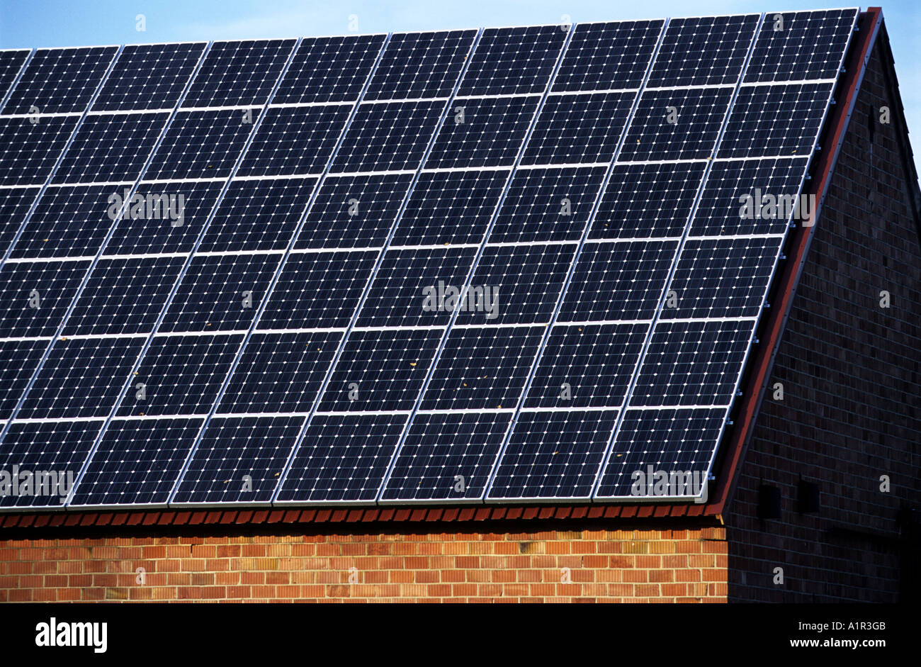 Solar panels on a barn conversion in the village of Wagenfeld, Lower ...
