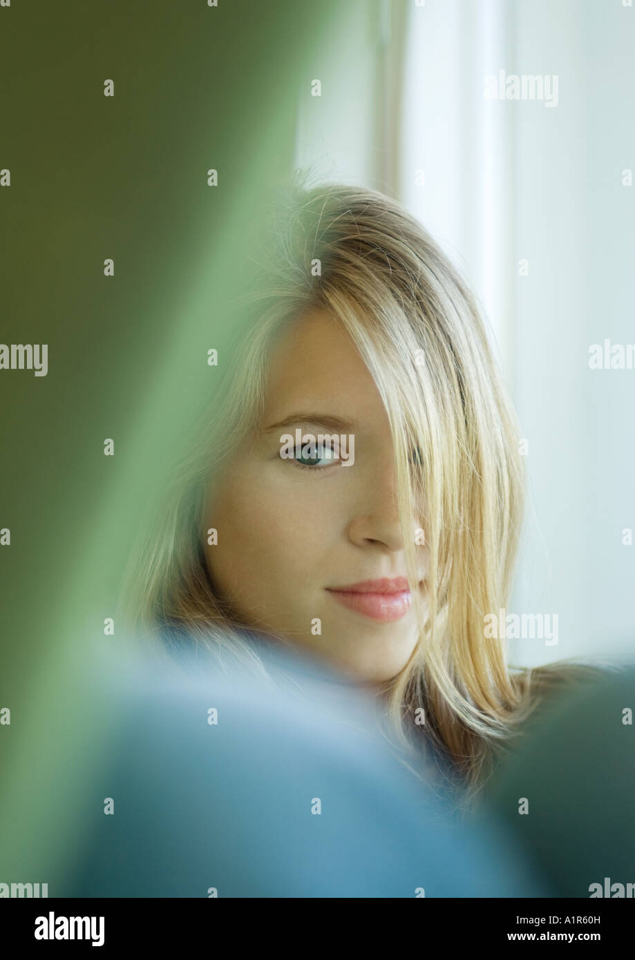 Young woman with hair covering one eye Stock Photo Alamy