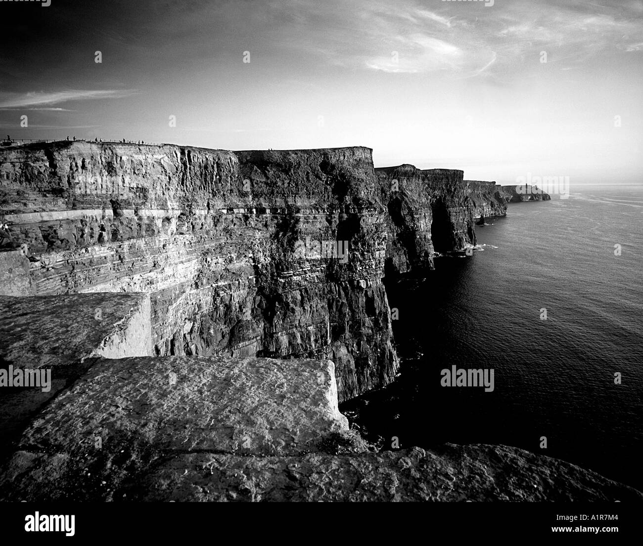 Cliffs of moher co clare sunset sea seascape ireland Black and White ...