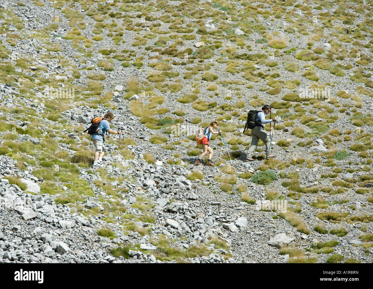 Family three hikers walk hi-res stock photography and images - Alamy